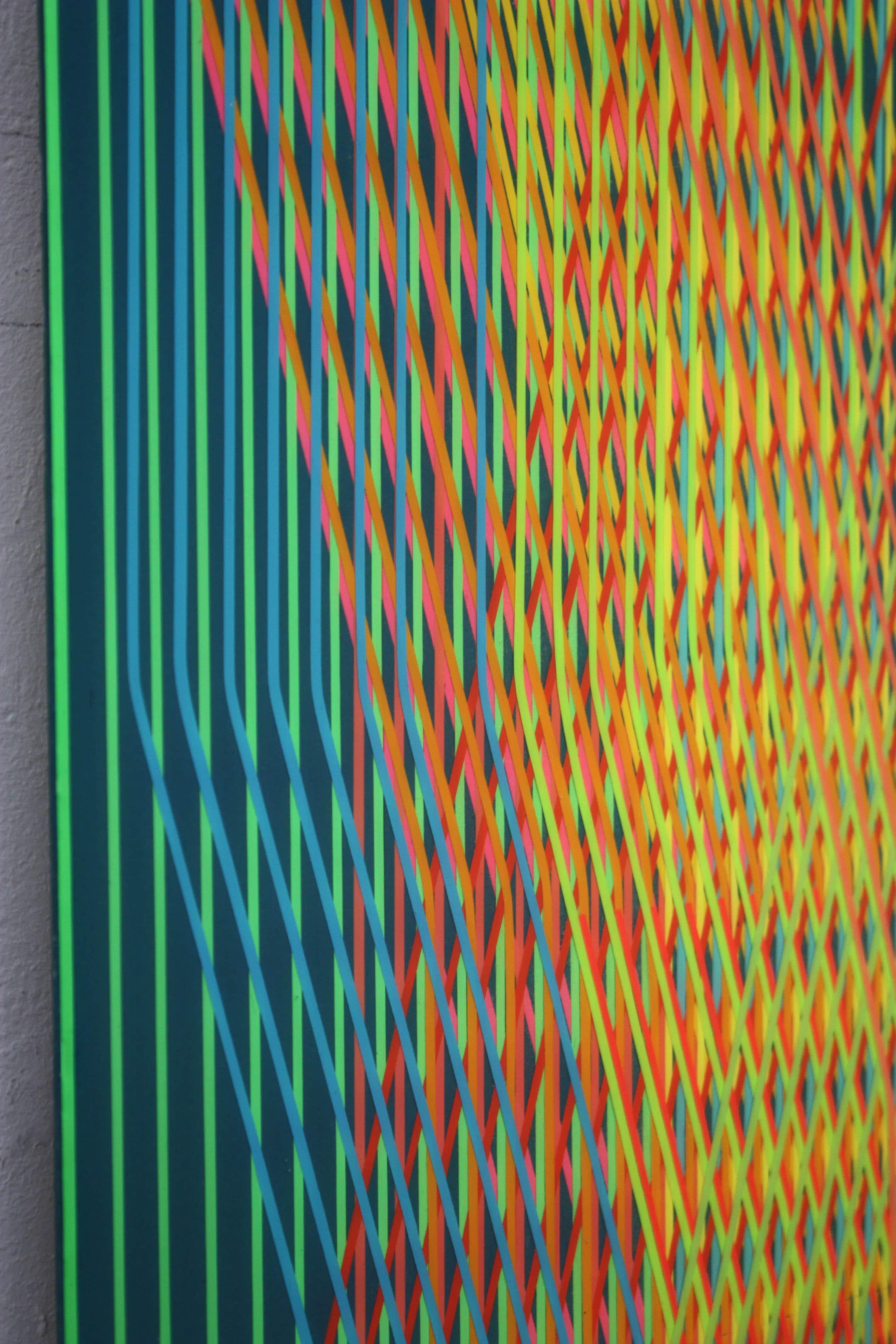 Line 1213-17 is an abstract painting by contemporary Korean artist Ahn Hyun-Ju.
Polyester, acrylic and epoxy on aluminum, 52 x 32 cm. Signed, sold unframed.
The 