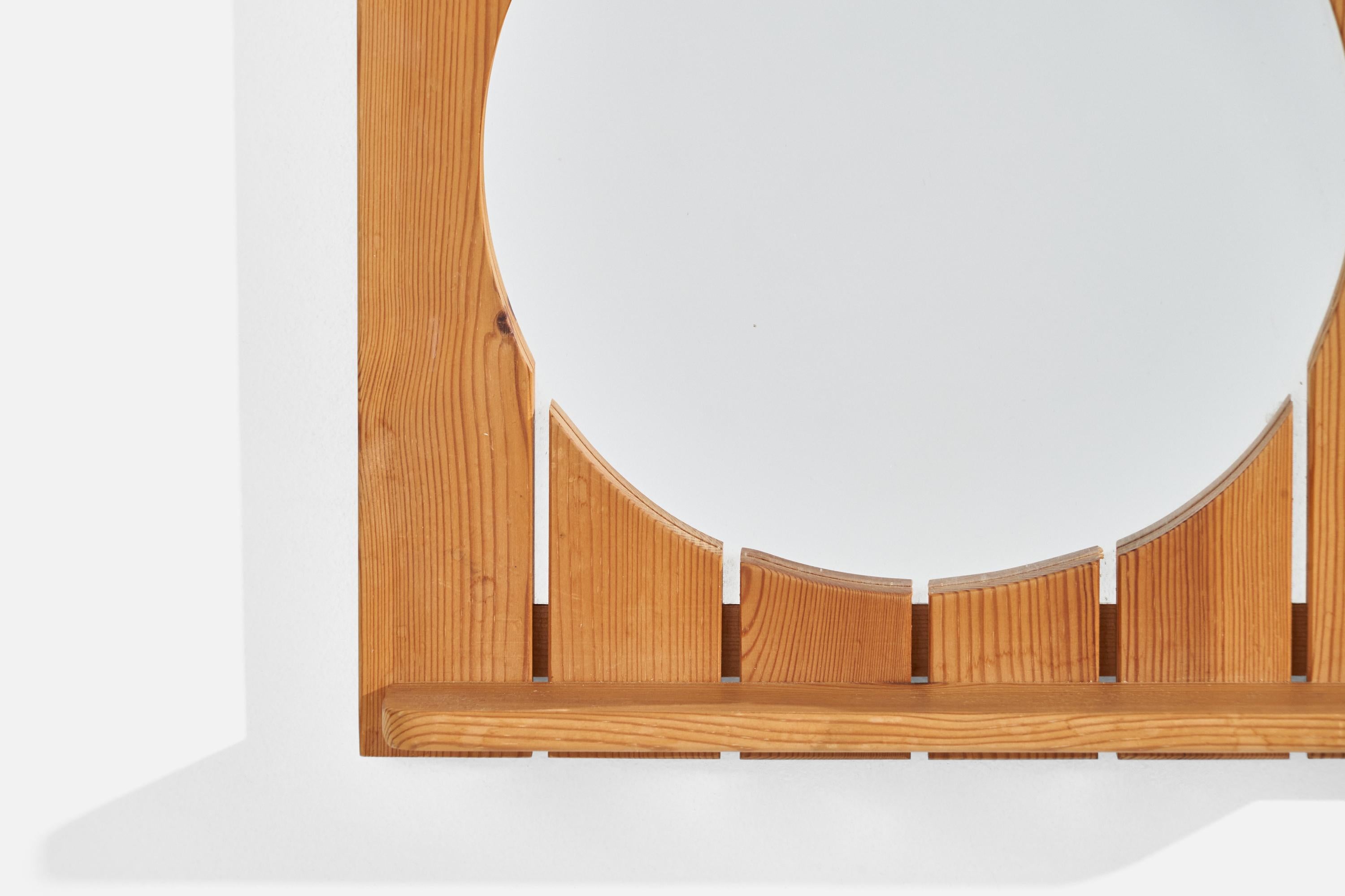 Fin du 20e siècle Miroir mural Ahrnbergs, pin massif, verre de miroir, Suède, 1970 en vente