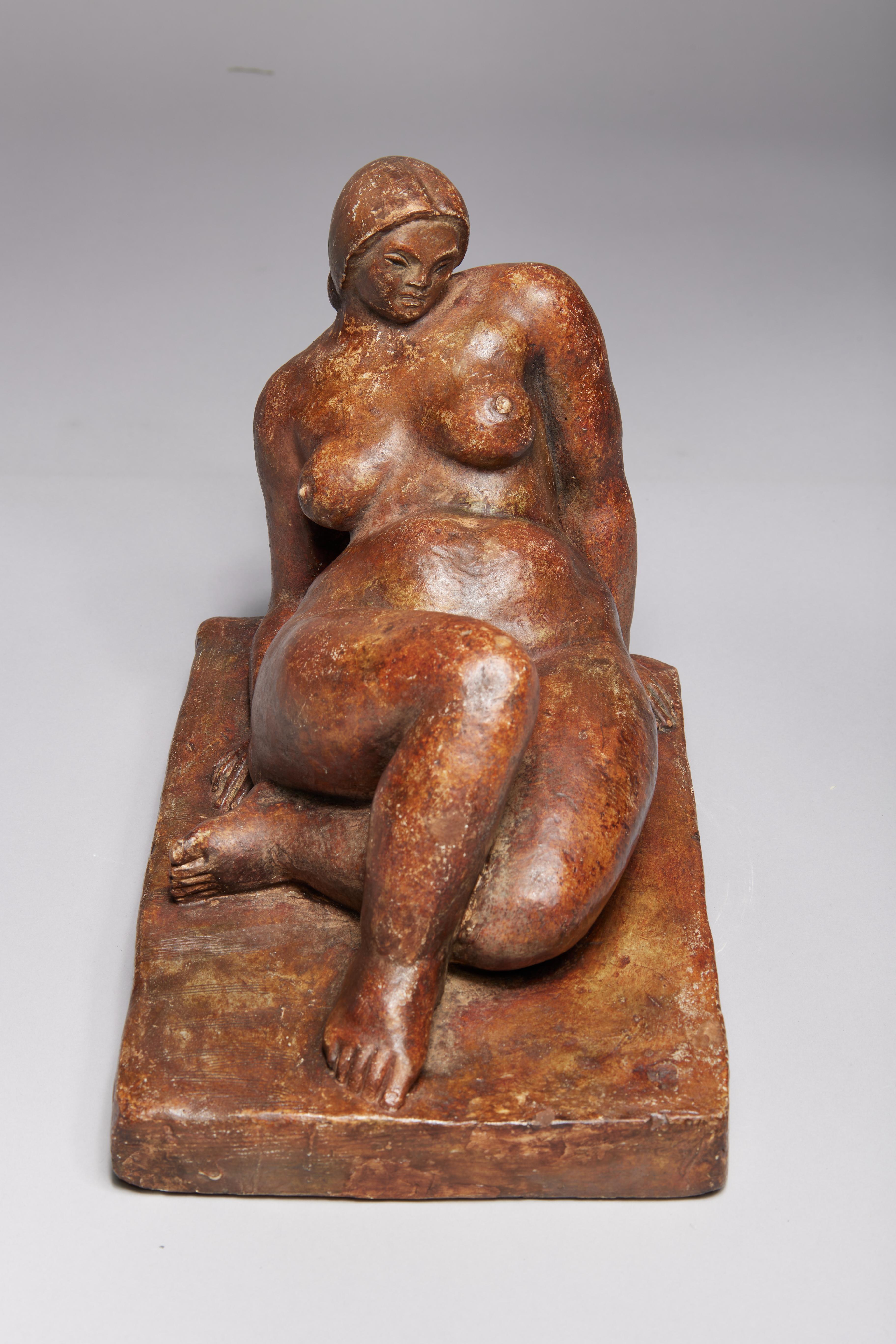 Ahron Ben-Shmuel (American, 1903-1984)
Rubenesque Reclining Nude, 1929
Painted plaster
Signed and dated
7.5 x 9 x 6 inches
Provenance: The Tatti Family Collection

Ahron Ben-Shmuel was an American artist, known for his direct carvered stone