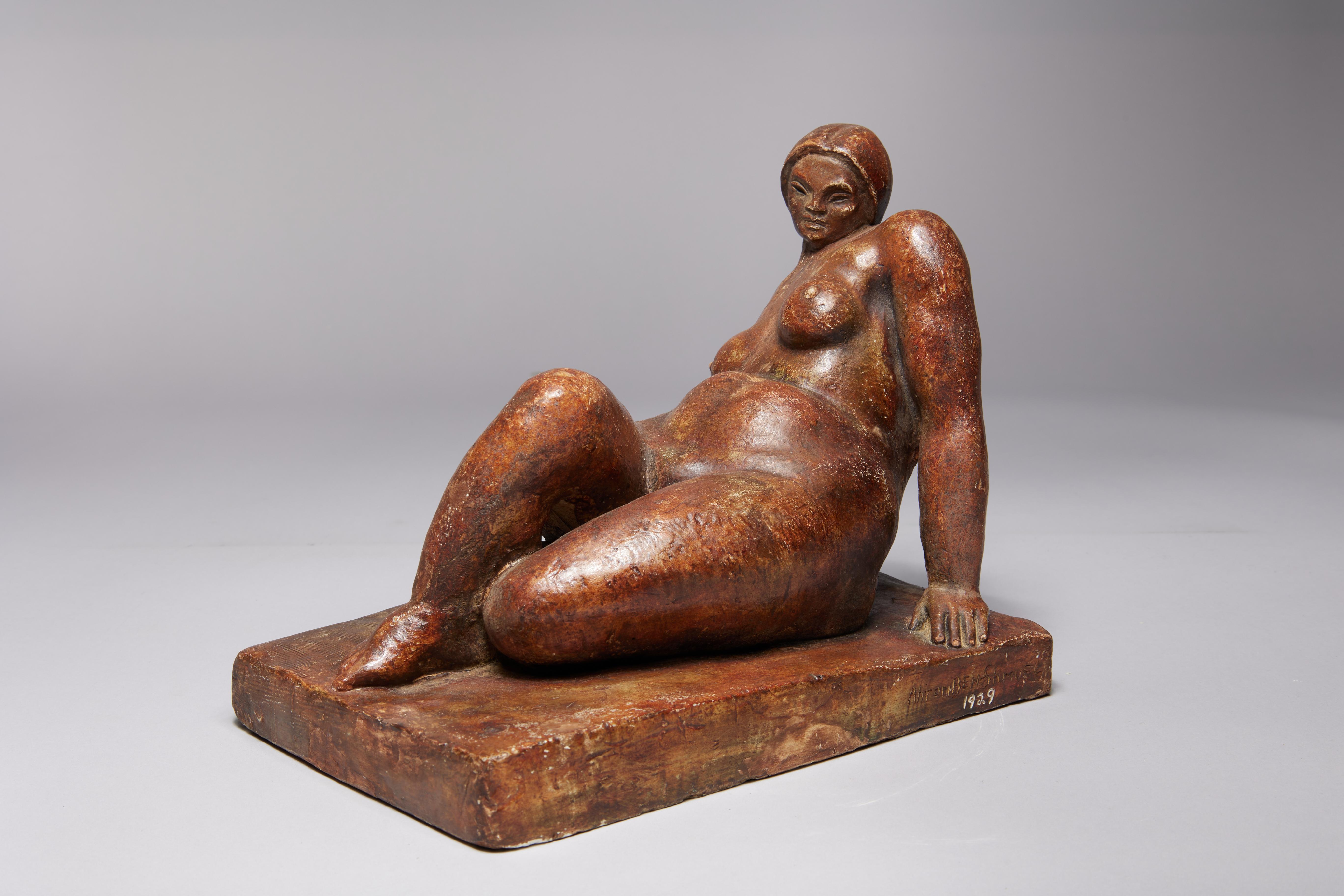 Rubenesque Reclining Nude Woman, Early 20th Century Sculpture, New York Artist