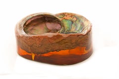 Ahtray Colored Shell, in a Resine Block, Orange-Brown and Green, France 1970