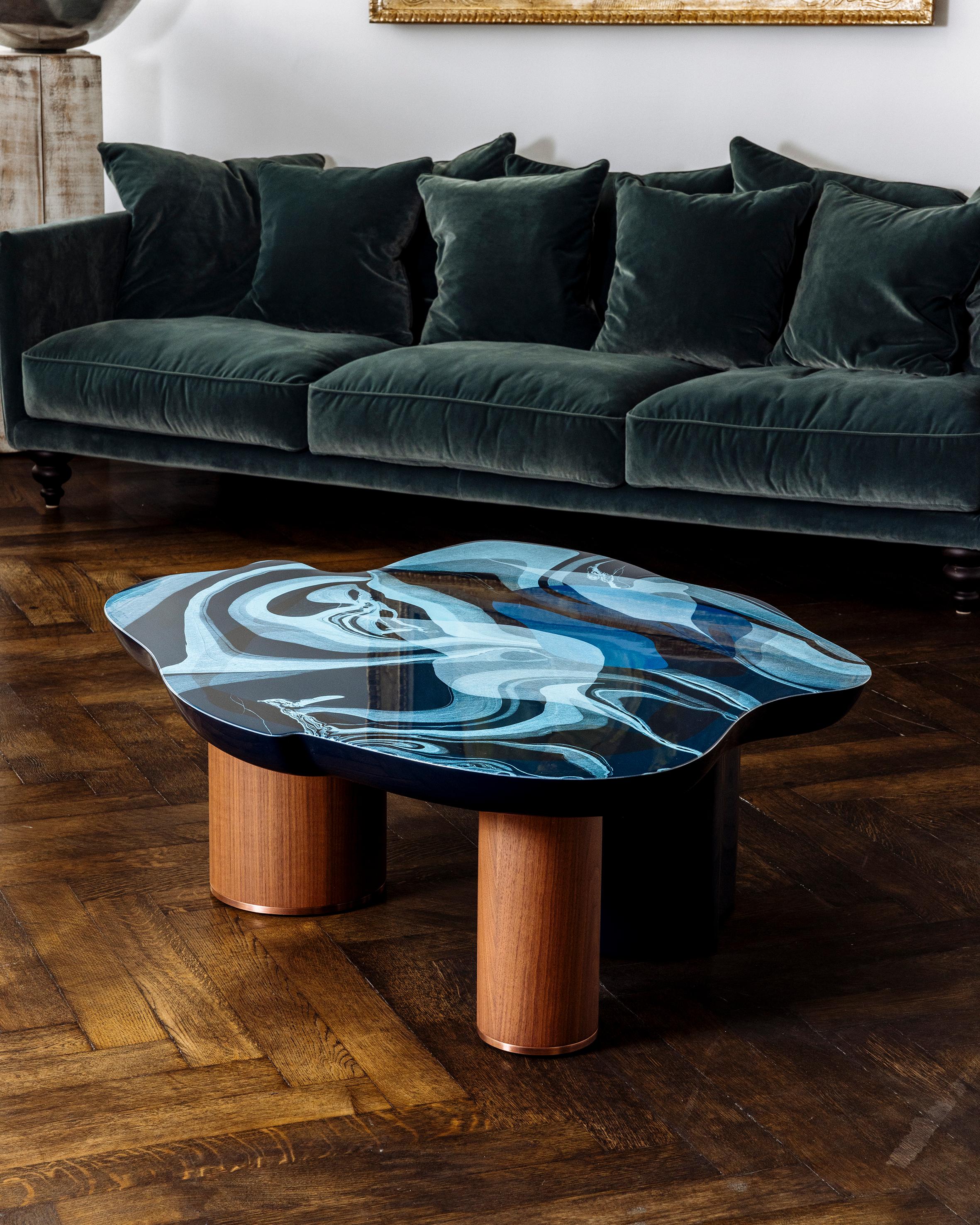Ahu's sculptural Ka’Ve tables are designed to be statement pieces for any room, with their shapes drawn directly from co-founder Eda Akaltun’s fluid marbling artworks. 

The Ka’Ve 01 Bosphorus is handmade in a limited edition, with a high gloss