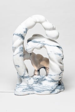 Ahyi Handmade Table Lamp in White Marble by MANTA Handmade Stone Design