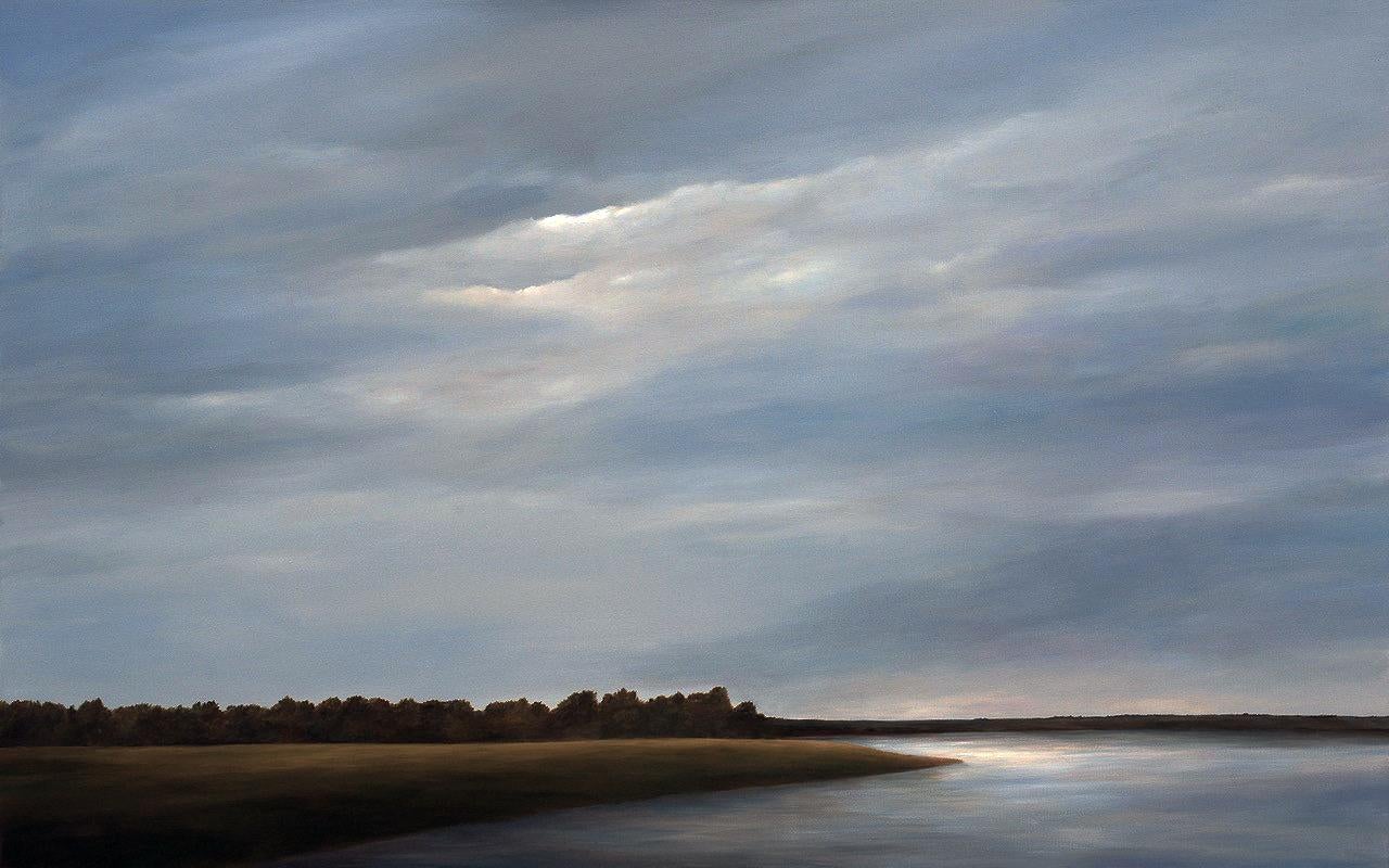 Landscape Painting de Ahzad Bogosian - Al otro lado del lago - Pintura original de paisaje con cielo y paisaje dramáticos