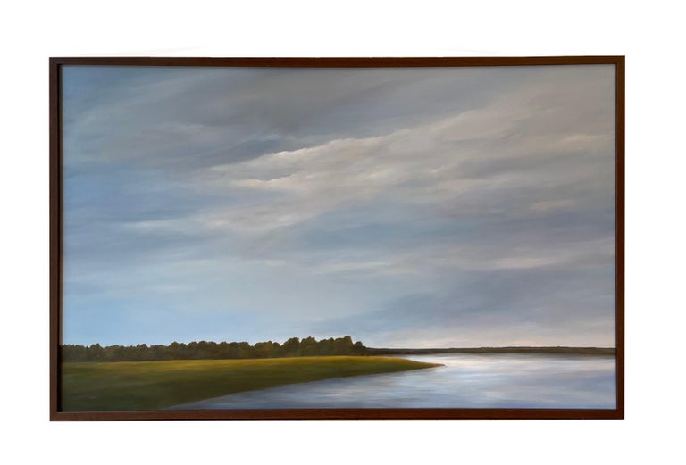 Across the Lake - Serene Landscape with Expansive Sky & Calm Water, Original Oil - Painting by Ahzad Bogosian