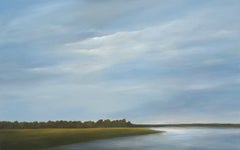 Across the Lake - Serene Landscape with Expansive Sky & Calm Water, Original Oil