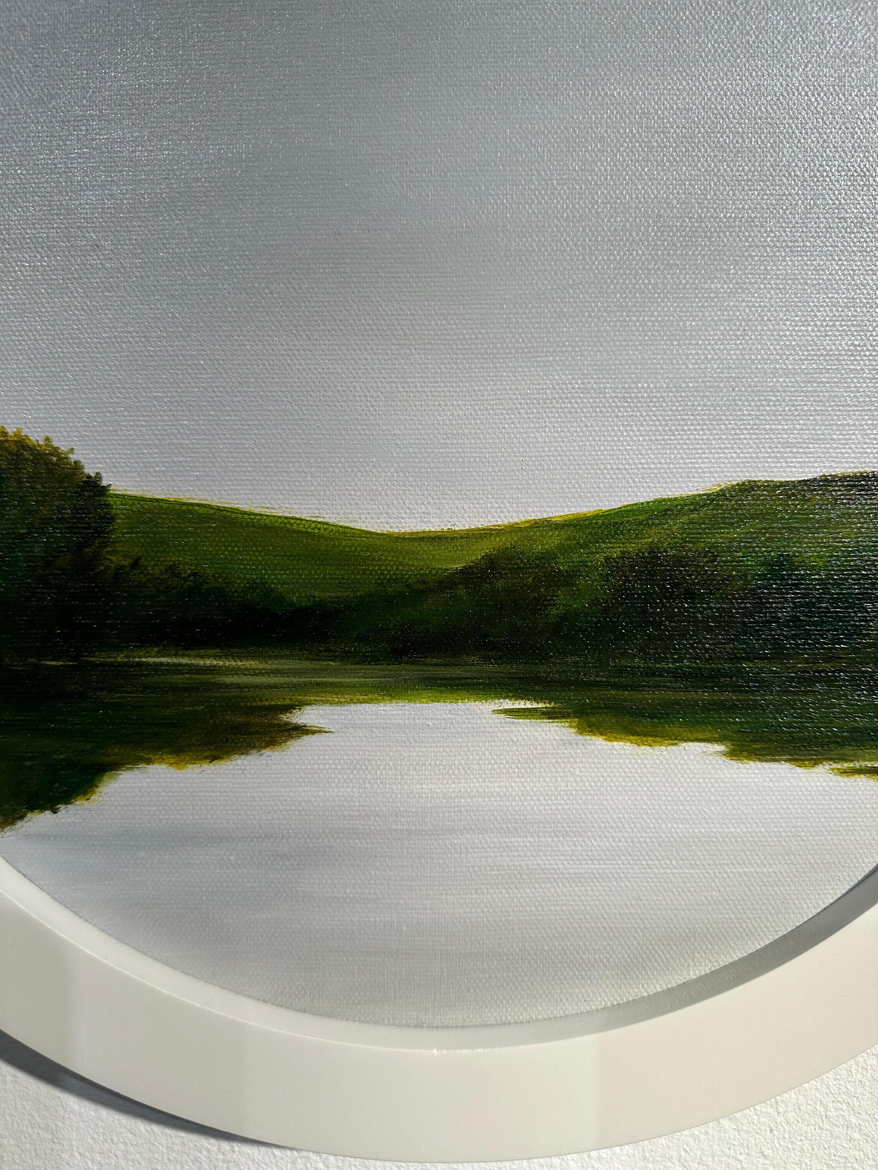 After the Rain at the Lake - Gray rainy skies over river, Original oil painting - Painting by Ahzad Bogosian