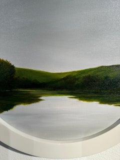 After the Rain at the Lake - Gray rainy skies over river, Original oil painting