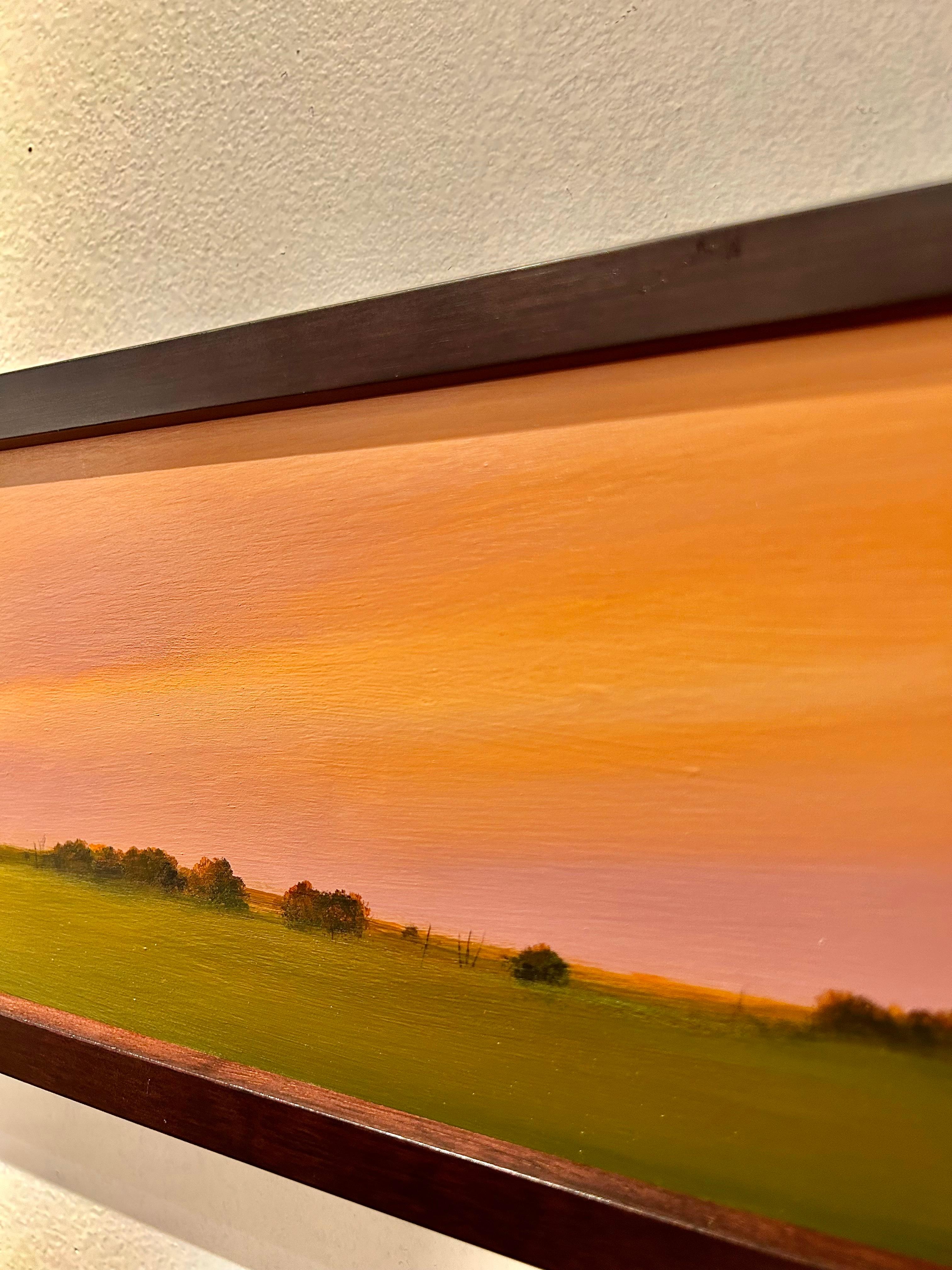 Dopo la pioggia a nord di Peoria - Pittura ad olio originale incorniciata di lungo formato - Landscape Painting Marrone di Ahzad Bogosian