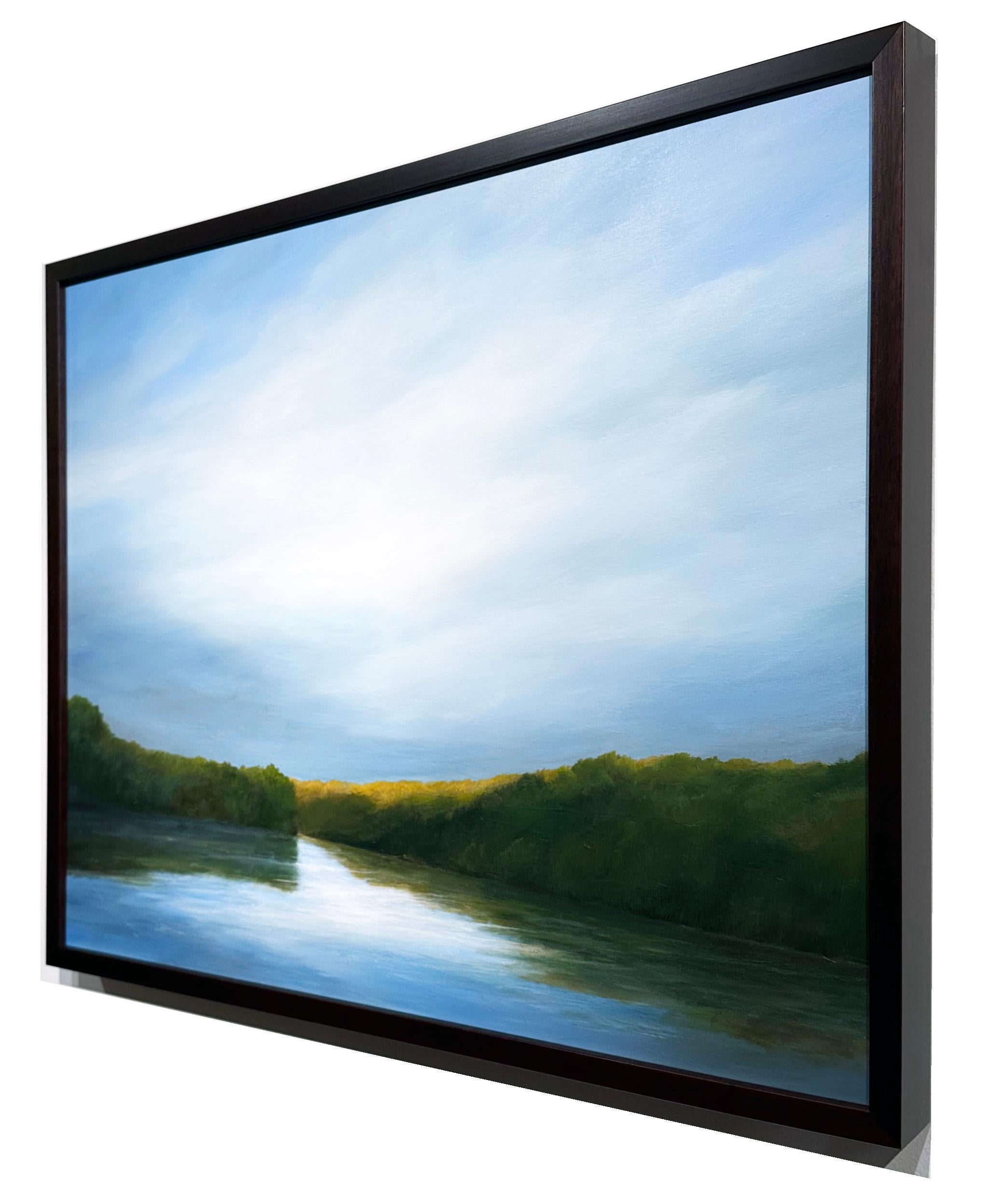 Après la pluie - Le ciel se reflète dans la rivière, peinture à l'huile originale - Bleu Landscape Painting par Ahzad Bogosian