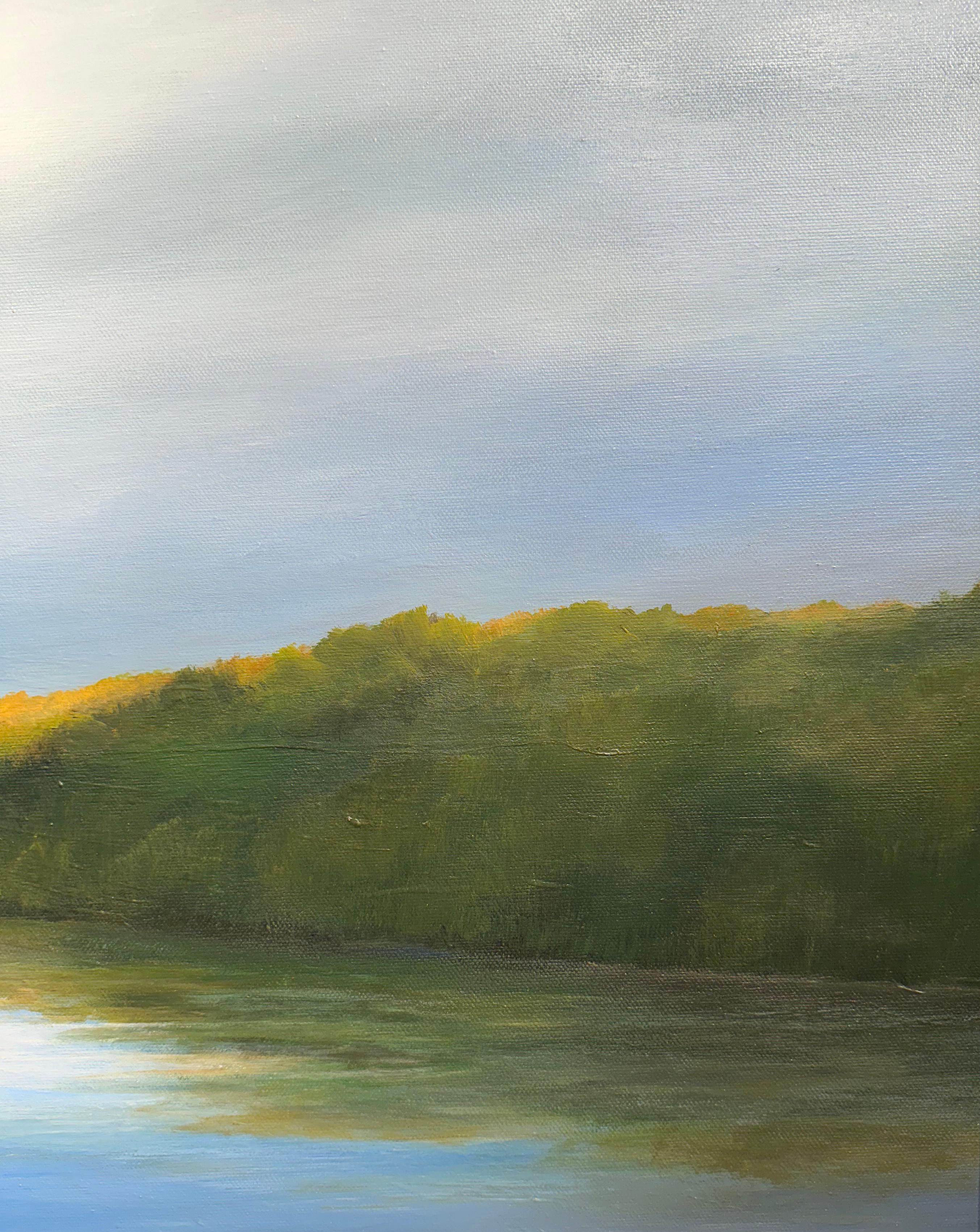 Après la pluie - Le ciel se reflète dans la rivière, peinture à l'huile originale en vente 2