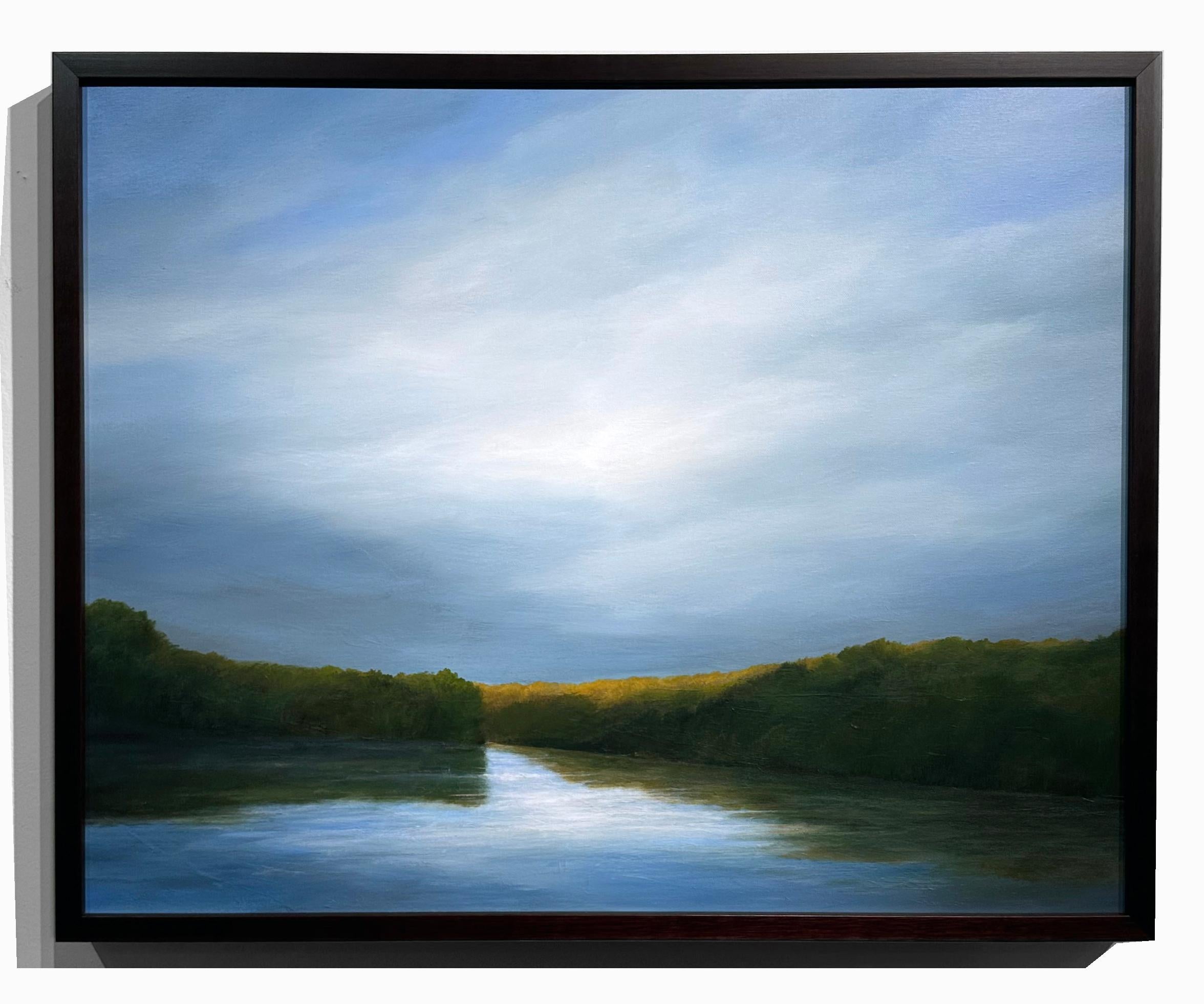 Après la pluie - Le ciel se reflète dans la rivière, peinture à l'huile originale en vente 3