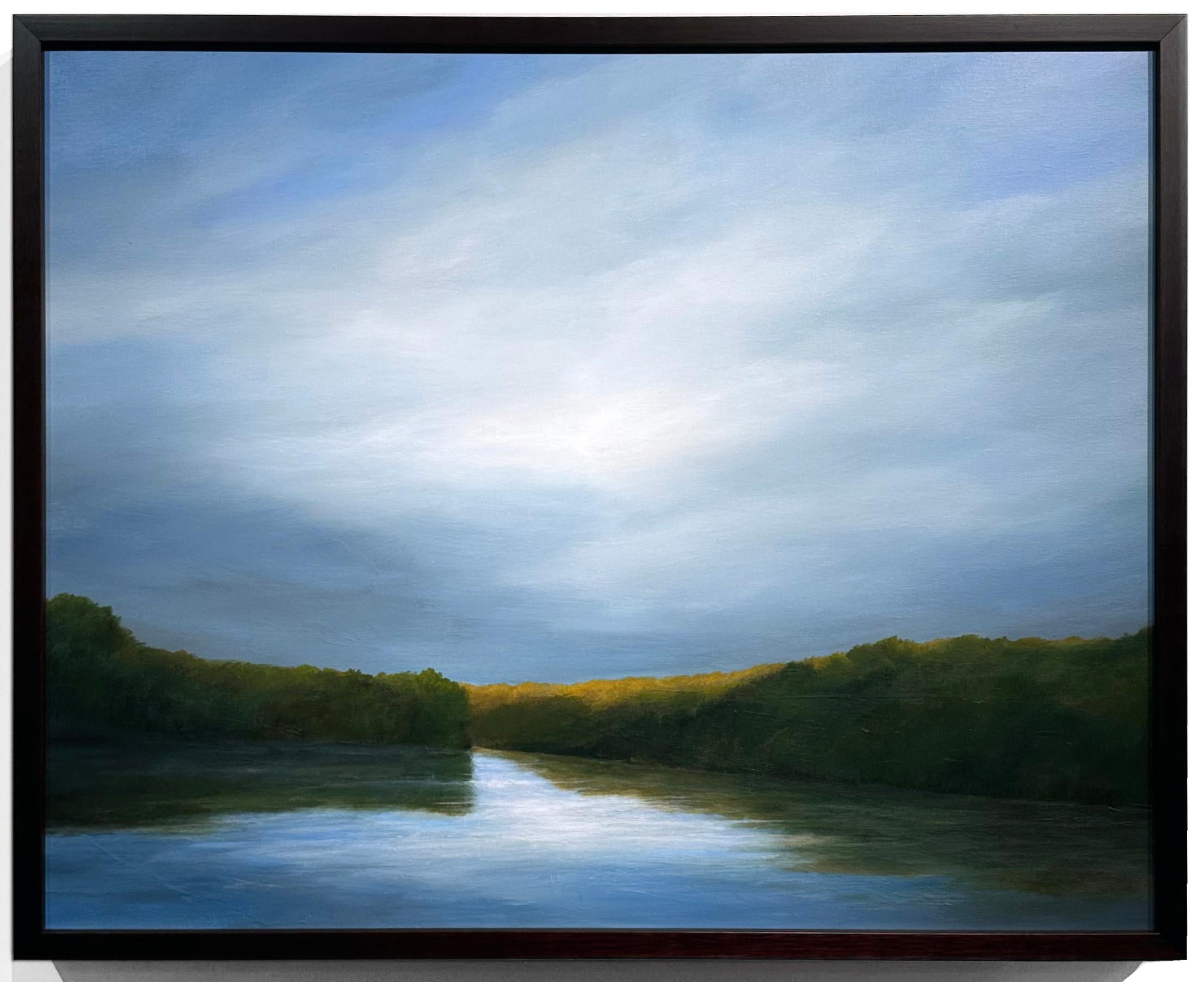 Landscape Painting Ahzad Bogosian - Après la pluie - Le ciel se reflète dans la rivière, peinture à l'huile originale