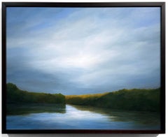 Après la pluie - Le ciel se reflète dans la rivière, peinture à l'huile originale