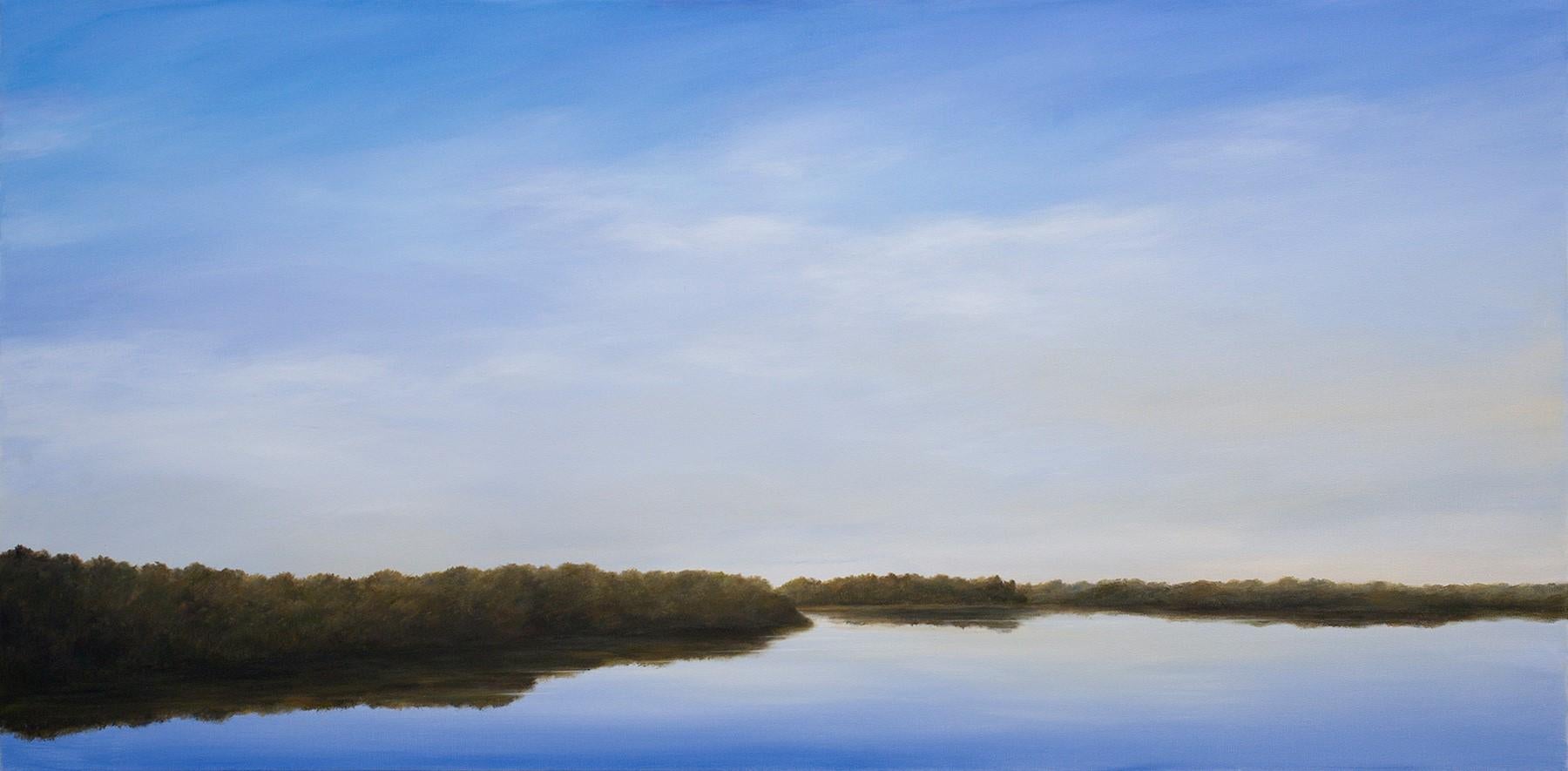Landscape Painting di Ahzad Bogosian - Quasi al crepuscolo, il ramo nord del fiume Chicago - Pittura a olio originale