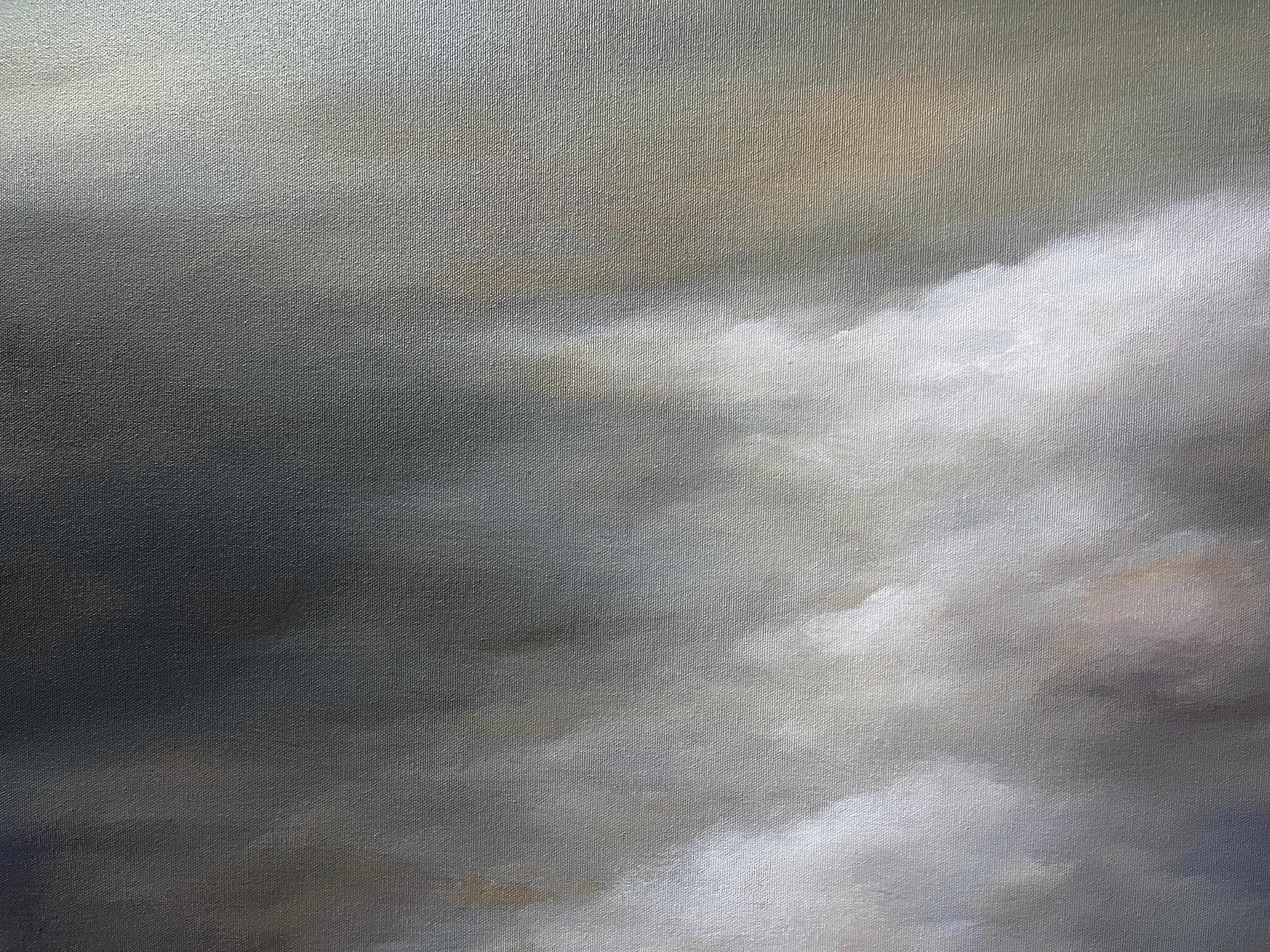 Ascending Light - Original Oil Painting with Dramatic Sky and Landscape - Gray Landscape Painting by Ahzad Bogosian