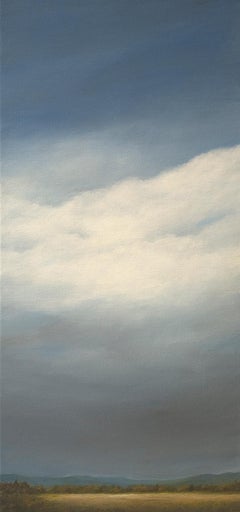 "Building Clouds, Looking West", Contemporary Landscape Painting, Walnut Frame