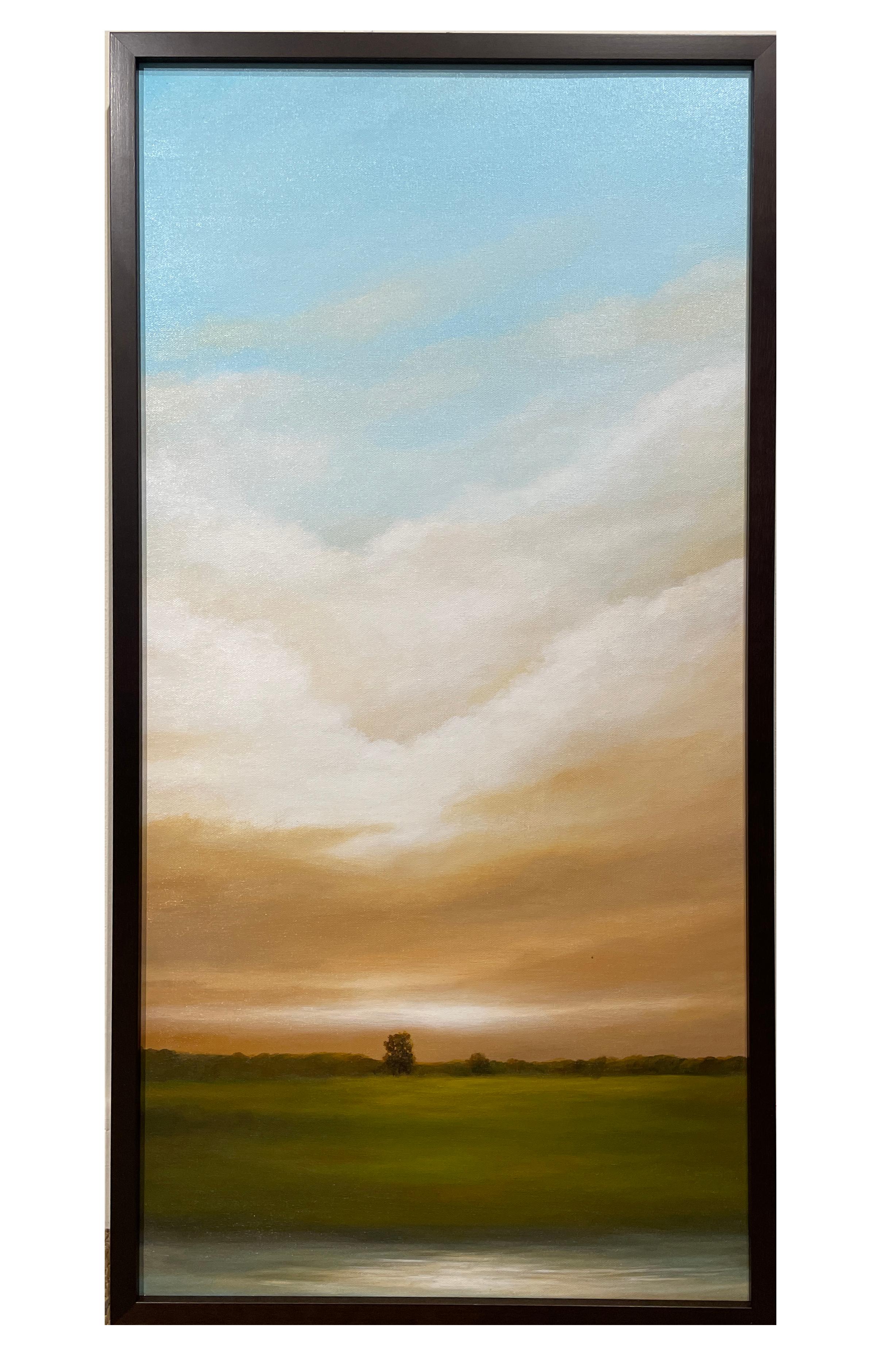 Building Clouds, Quiet Pond - Original Ölgemälde, dramatisches Sonnenuntergang, Landschaft – Painting von Ahzad Bogosian