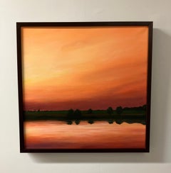 Contemporary Landscape Painting, Acrylic on Canvas, Walnut Frame, Sky and Water