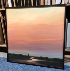 Contemporary Landscape Painting, Framed in Walnut, 36 x 36 in, Ahzad Bogosian