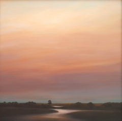 Contemporary Landscape Painting, Framed in Walnut, 36 x 36 in, Ahzad Bogosian