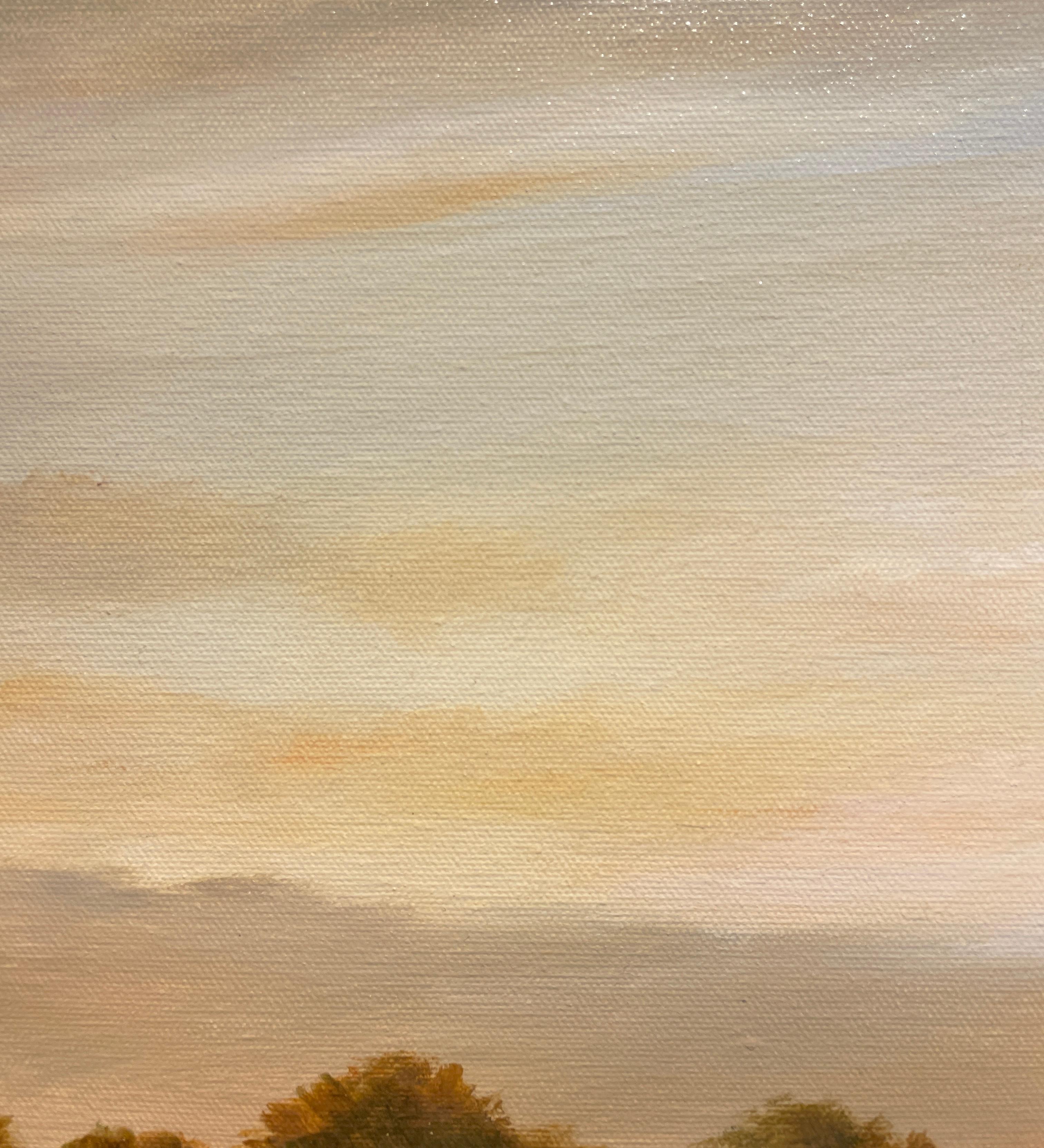 Creek Bend at Dusk - Original Oil Painting with a Golden Landscape, River Scene 1