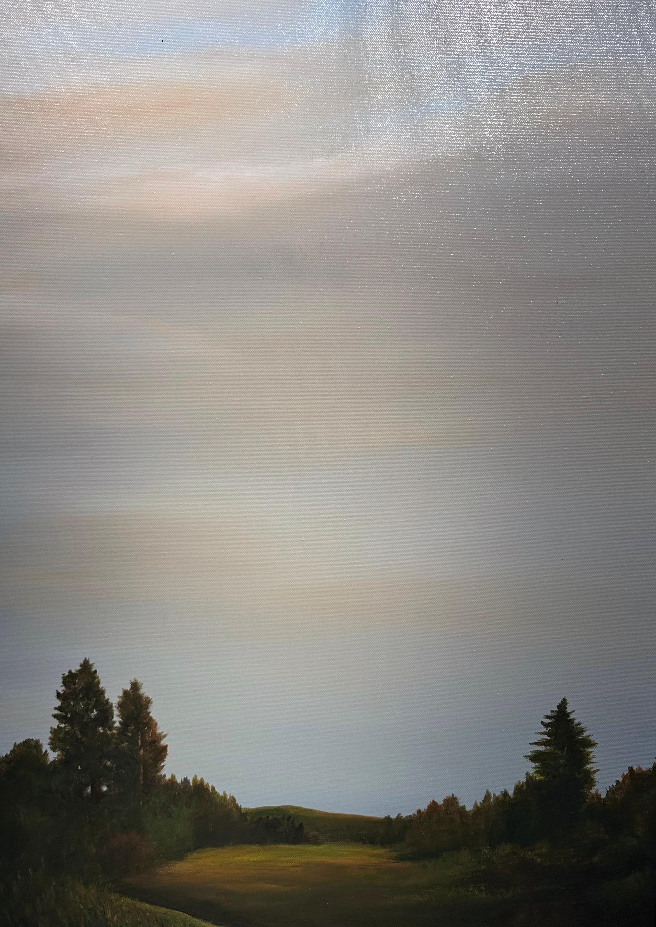 Creek Bend, Sister Bay - Cielo azul y nublado sobre el río, Pintura al óleo original - Painting de Ahzad Bogosian