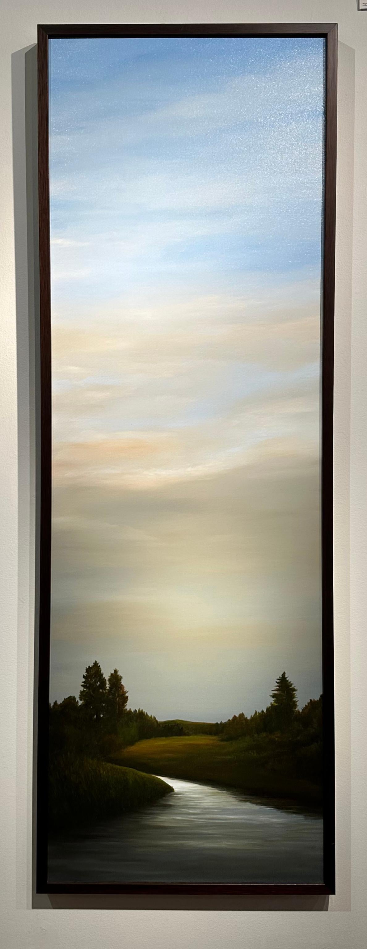 Creek Bend, Sister Bay - Cielo azul y nublado sobre el río, Pintura al óleo original 3