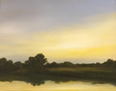 Sera presto - Il cielo si riflette nel fiume, pittura ad olio originale