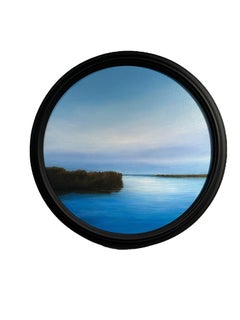 Early Morning on Lake Michigan - Blue skies over lakefront, Circular Painting
