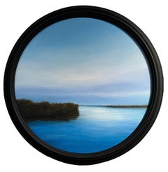 Early Morning on Lake Michigan - Blue skies over lakefront, Circular Painting