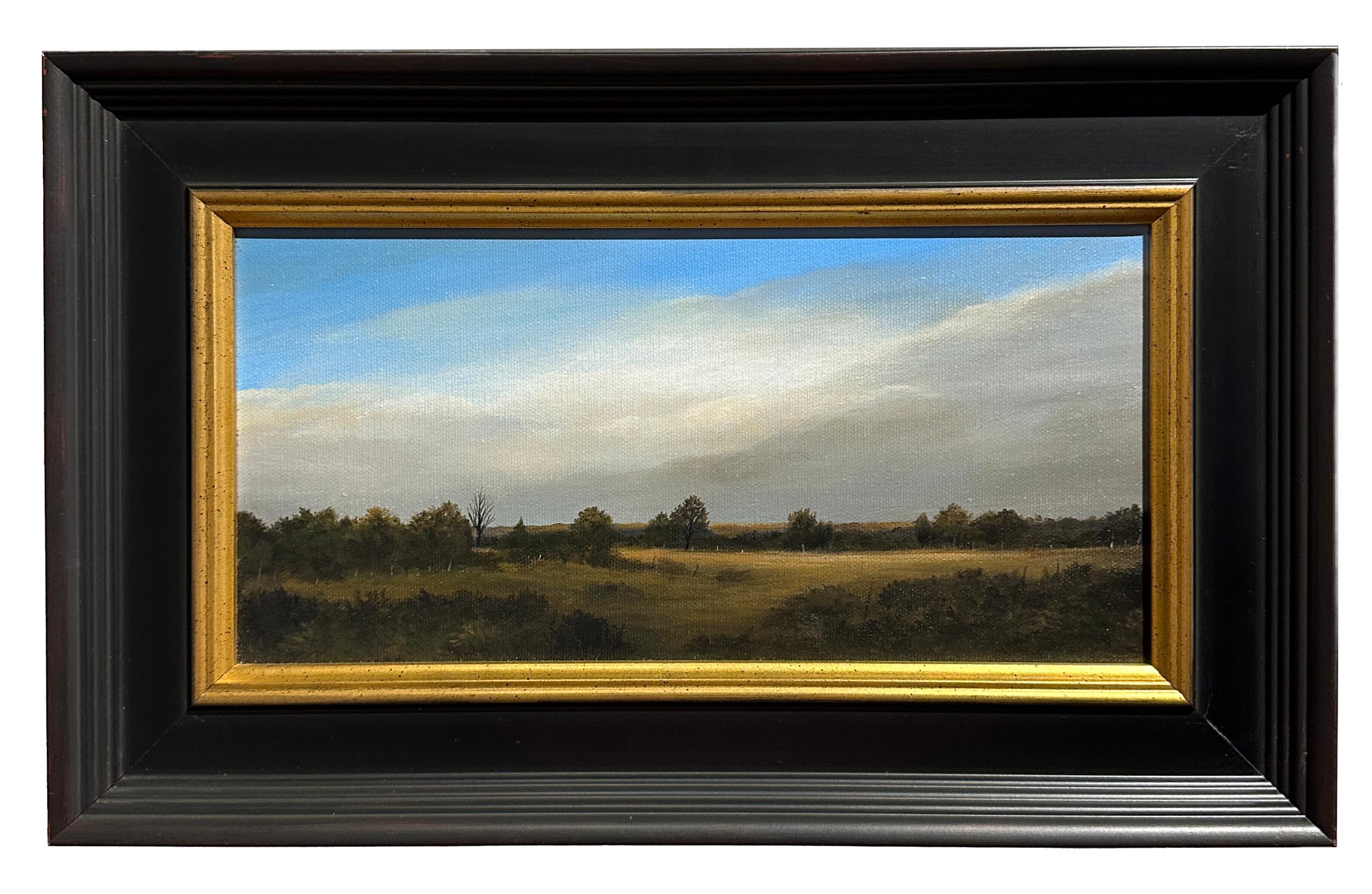 Ahzad Bogosian Landscape Painting - Early November - Serene Wooded Landscape with Cloud Filled Sky, Original Oil
