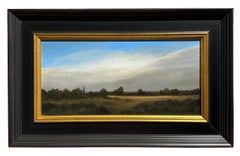 Début de novembre - Paysage en bois serein avec ciel rempli de nuages, huile originale