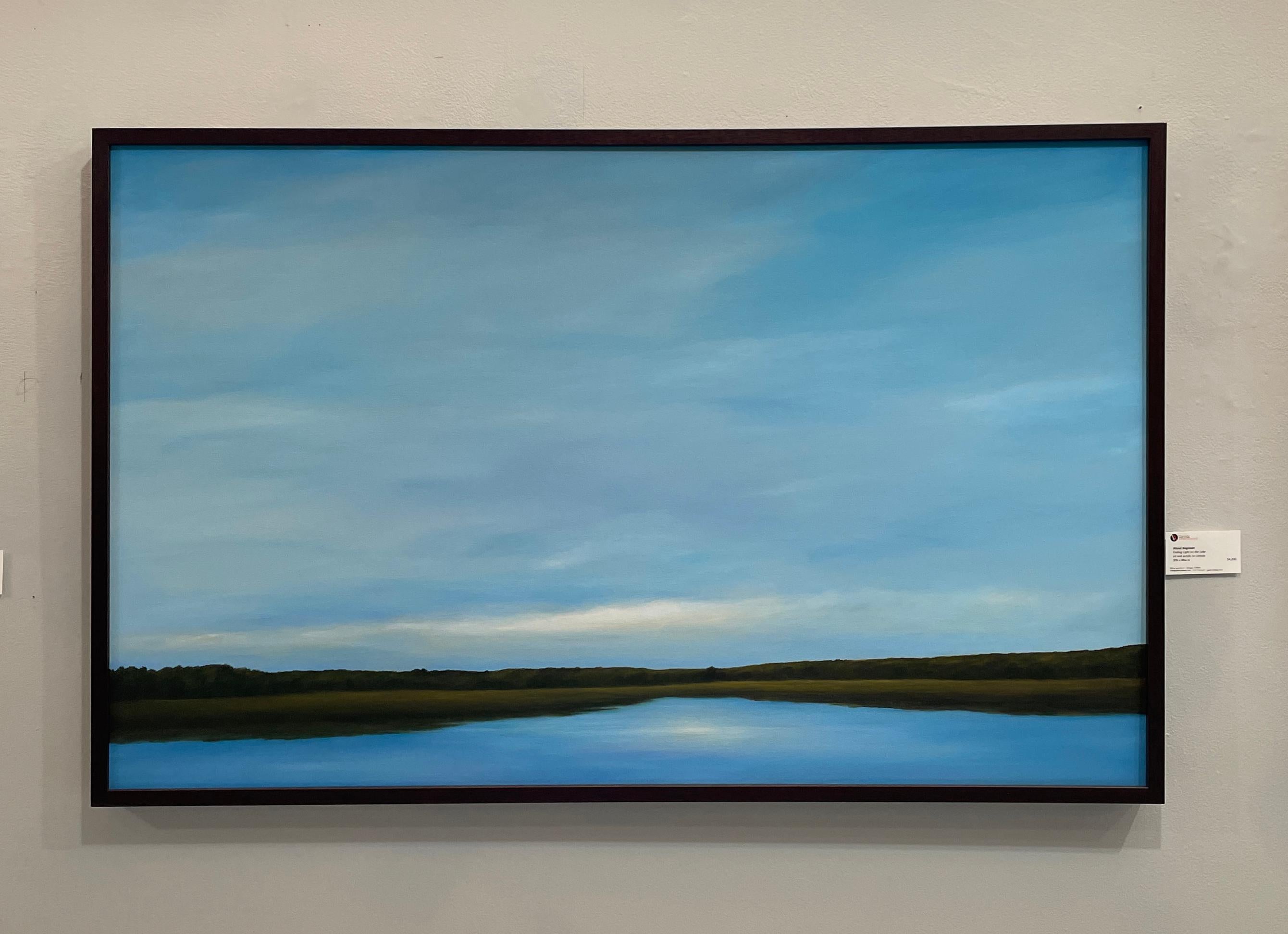 Ending Light on the Lake - Serene Landscape, Expansive Cloudy Sky with Calm Lake - Painting by Ahzad Bogosian