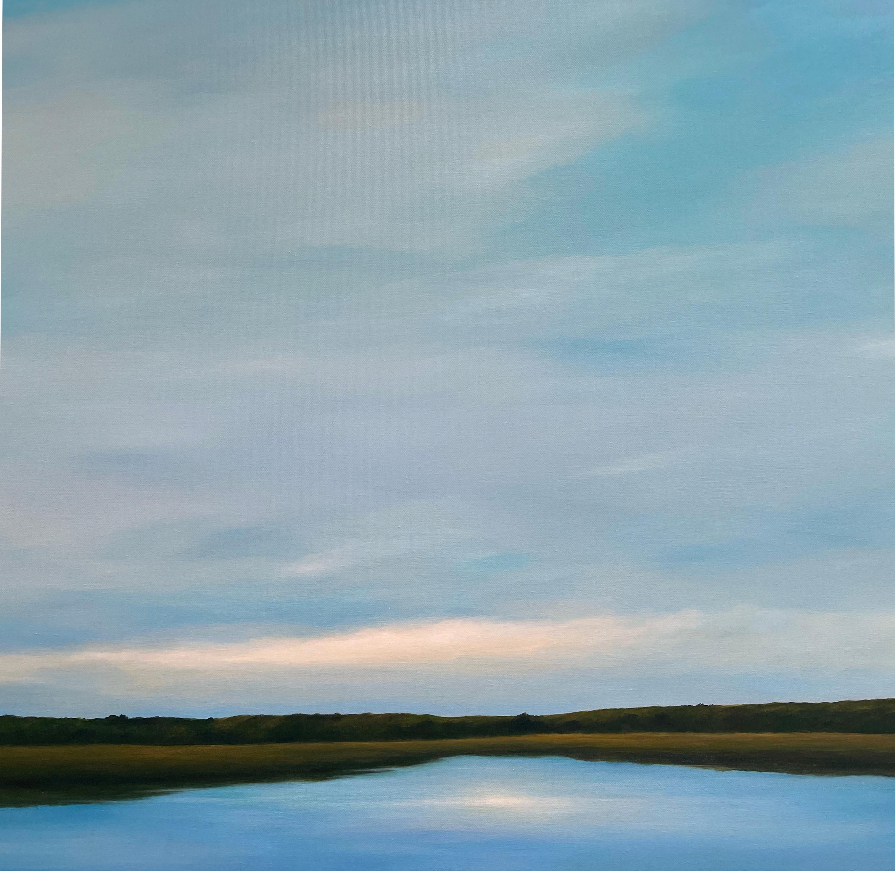Luce finale sul lago - Paesaggio sereno, ampio cielo nuvoloso e lago calmo - Painting Contemporaneo di Ahzad Bogosian