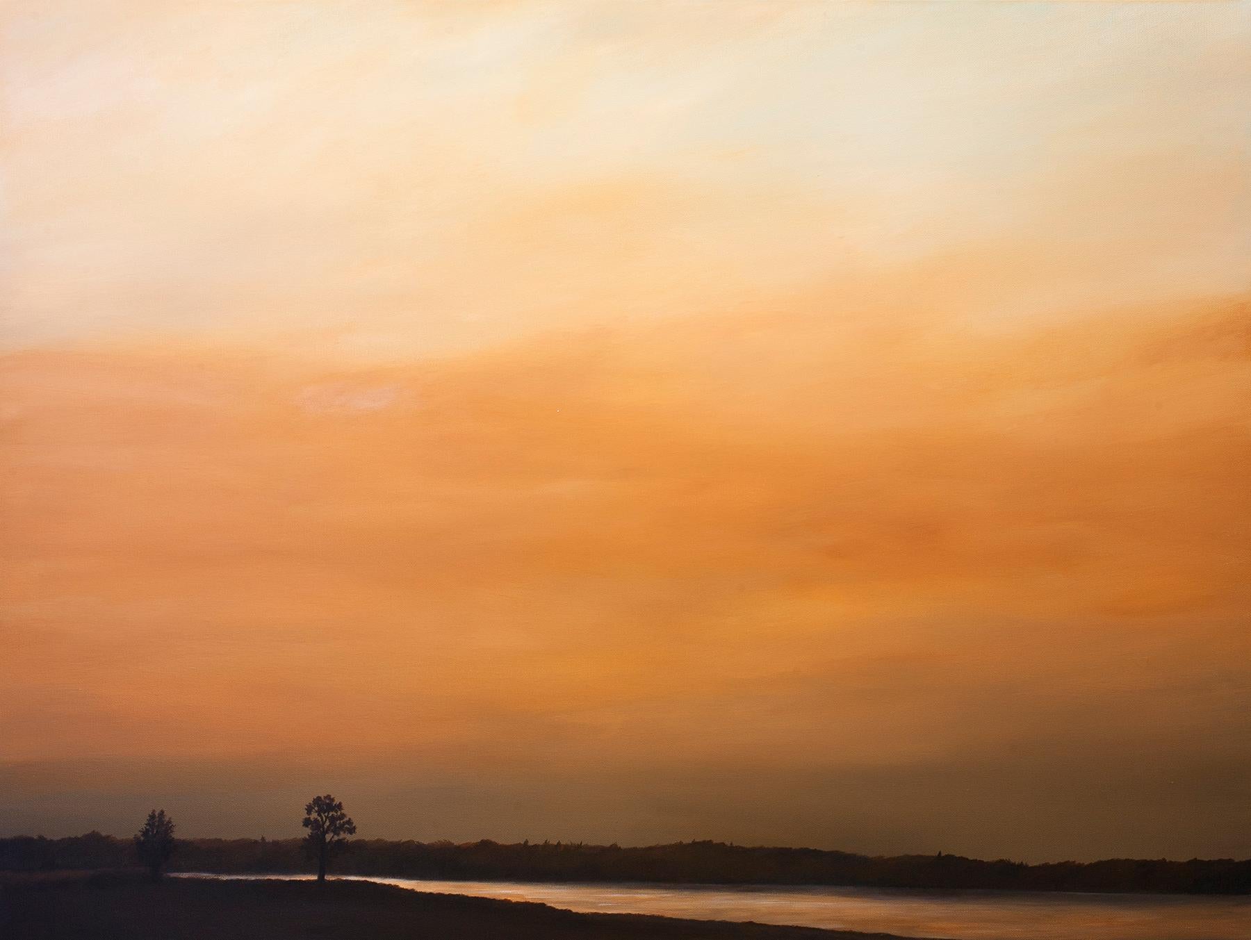 Ahzad Bogosian Landscape Painting – „Ending Light on the River“, Landschaft, Acryl- und Ölfarbe auf Leinwand, gerahmt
