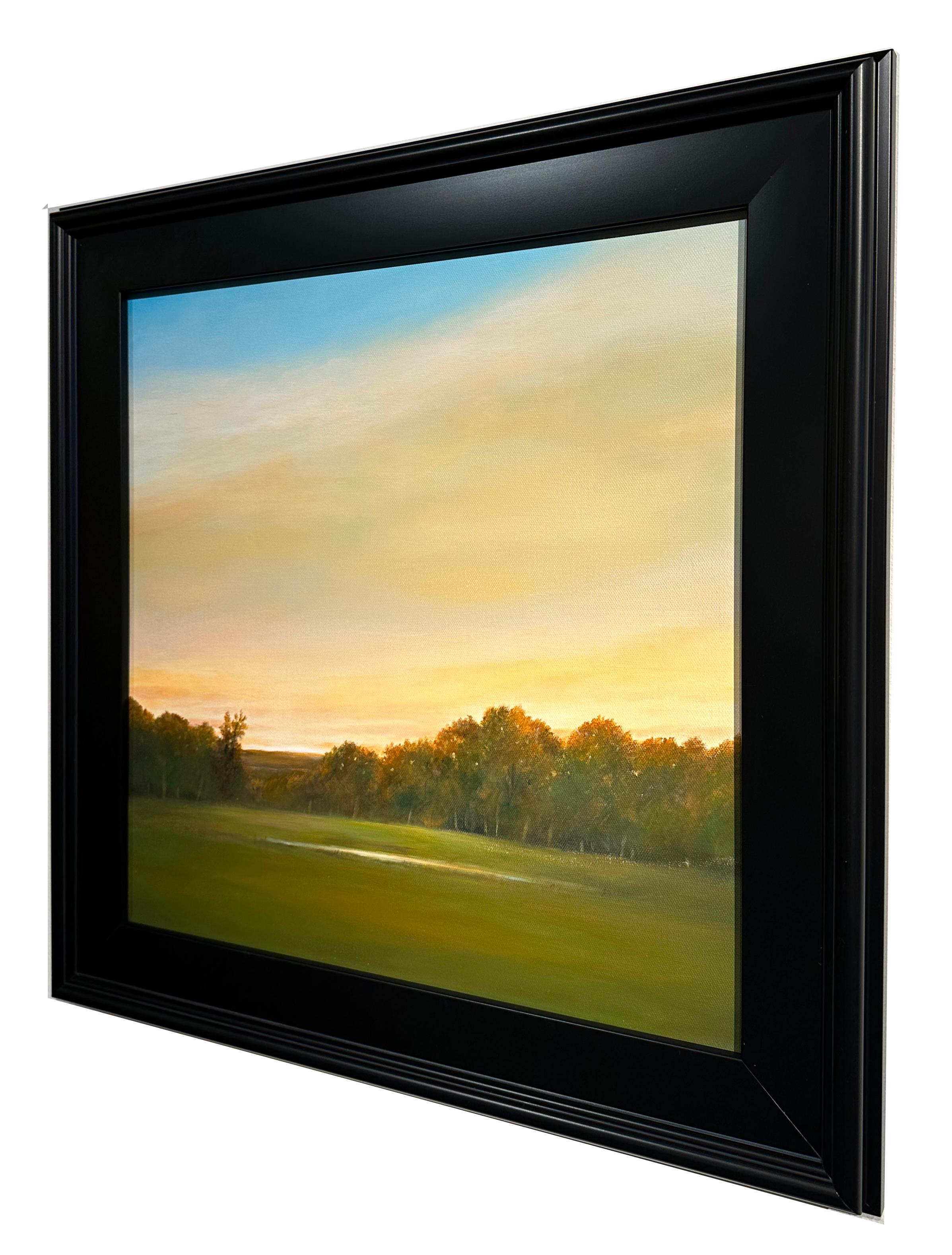Mirador de Otoño - Cielo Dorado Reflejado en un Pequeño Estanque, Pintura de Paisaje Pastoral - Painting de Ahzad Bogosian
