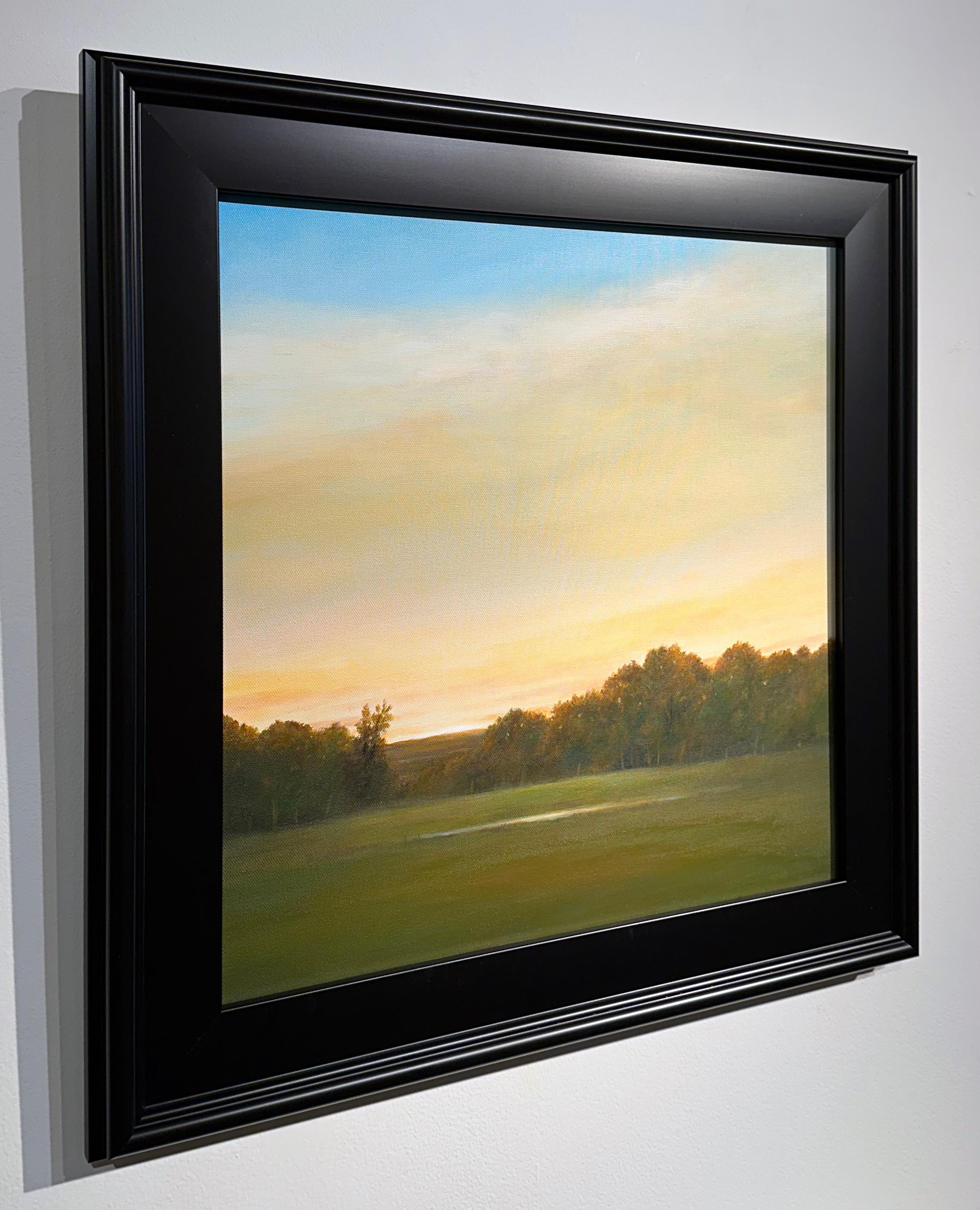 Mirador de Otoño - Cielo Dorado Reflejado en un Pequeño Estanque, Pintura de Paisaje Pastoral - Landscape Painting Negro de Ahzad Bogosian