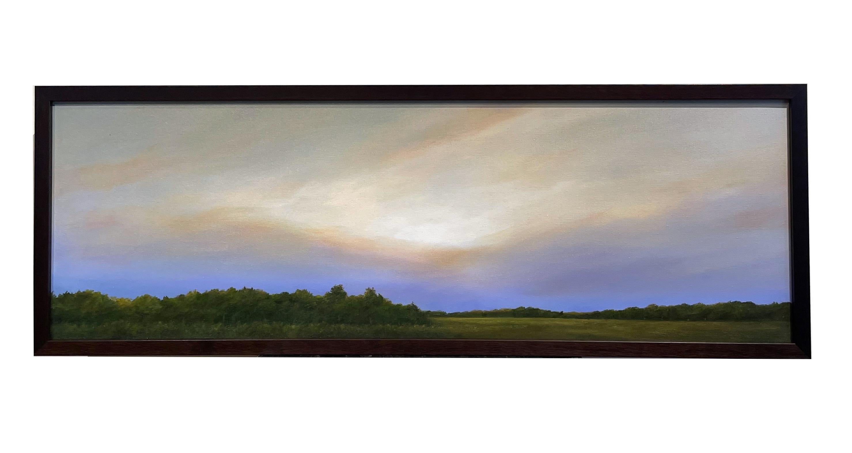 Field North of Chatham - Serene Landscape with Vast Cloudy Sky, Framed - Painting by Ahzad Bogosian