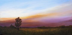 Fleeting Clouds, Serene Landscape with Sun Setting Over a Purple Haze, Framed