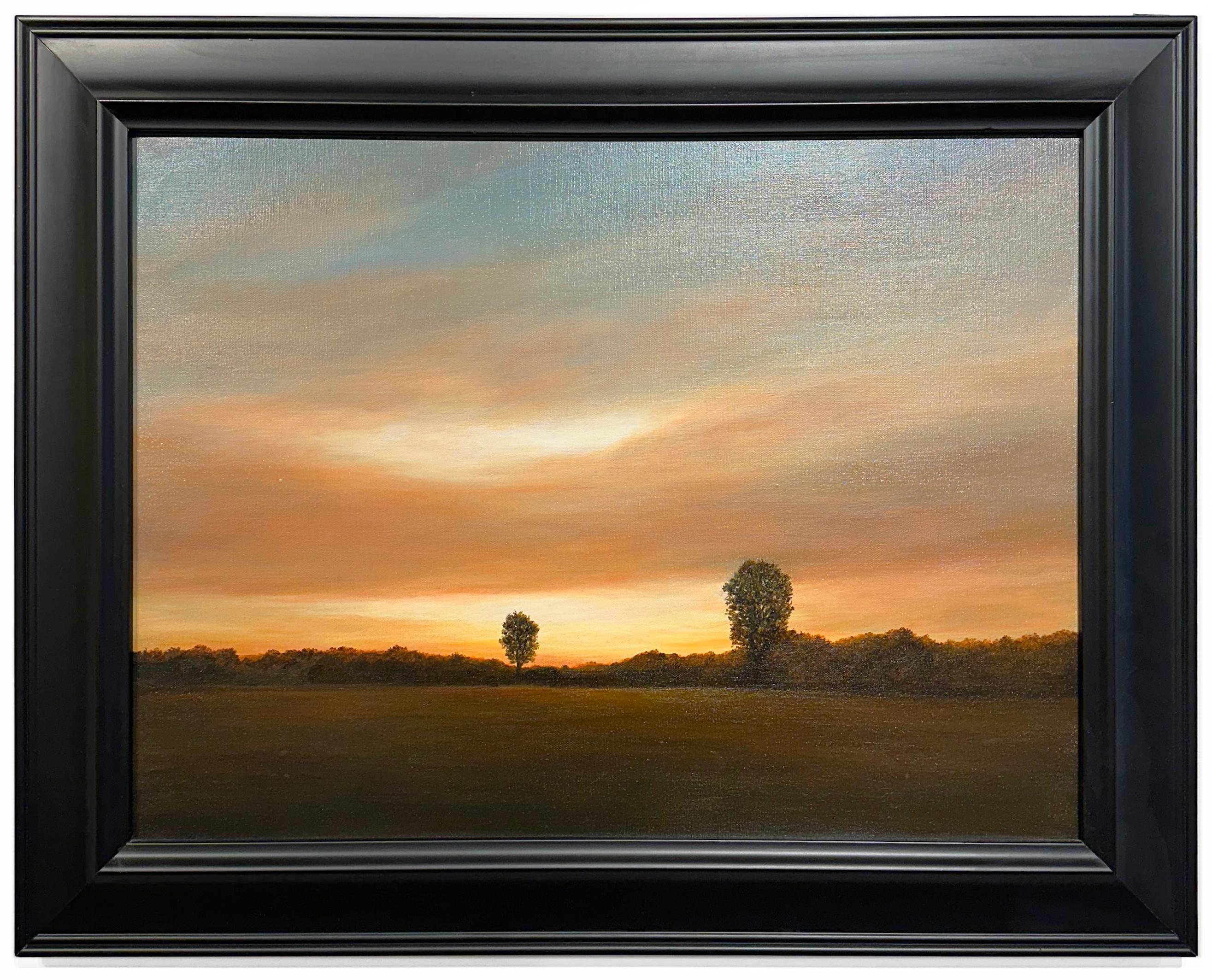 Golden Descending Light - Original Oil Painting, Dramatic Landscape, Framed