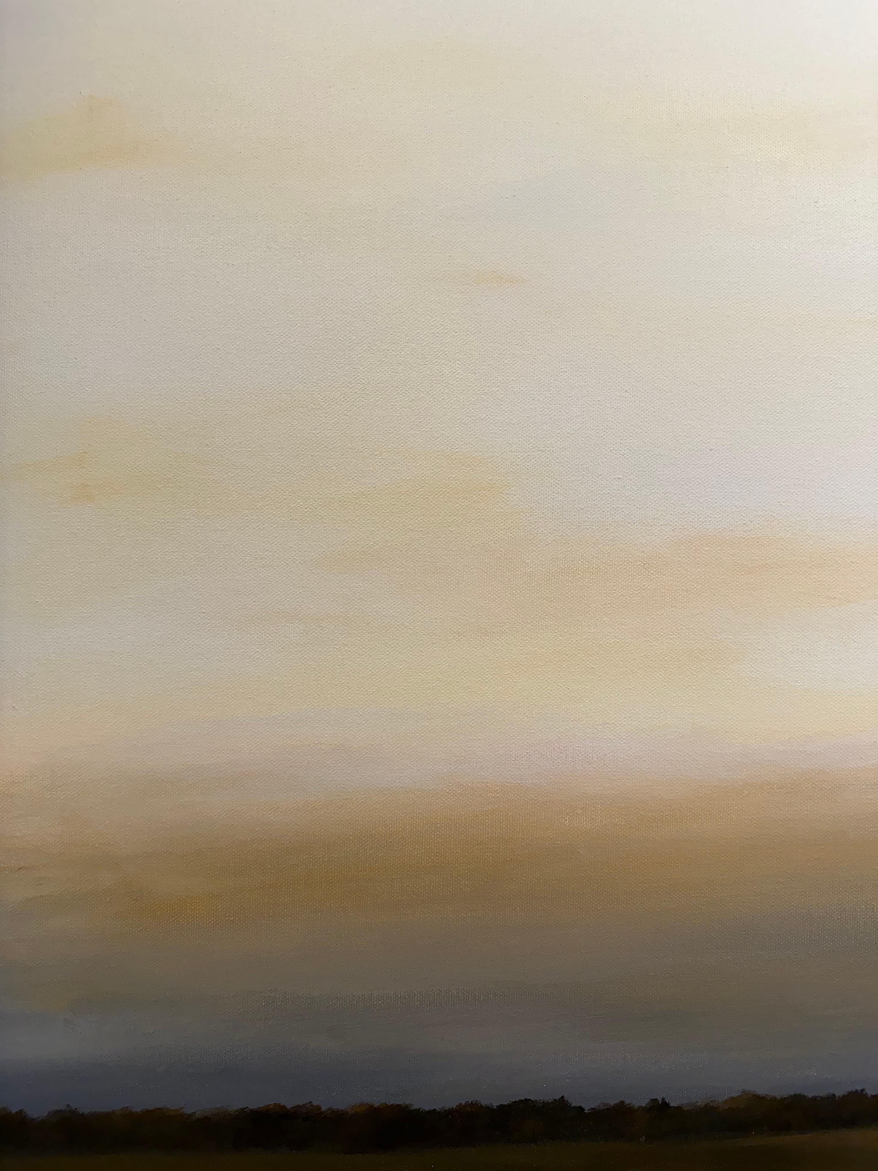 Hille e campi a nord di Madison - Paesaggio con cielo dorato, pittura - Painting di Ahzad Bogosian