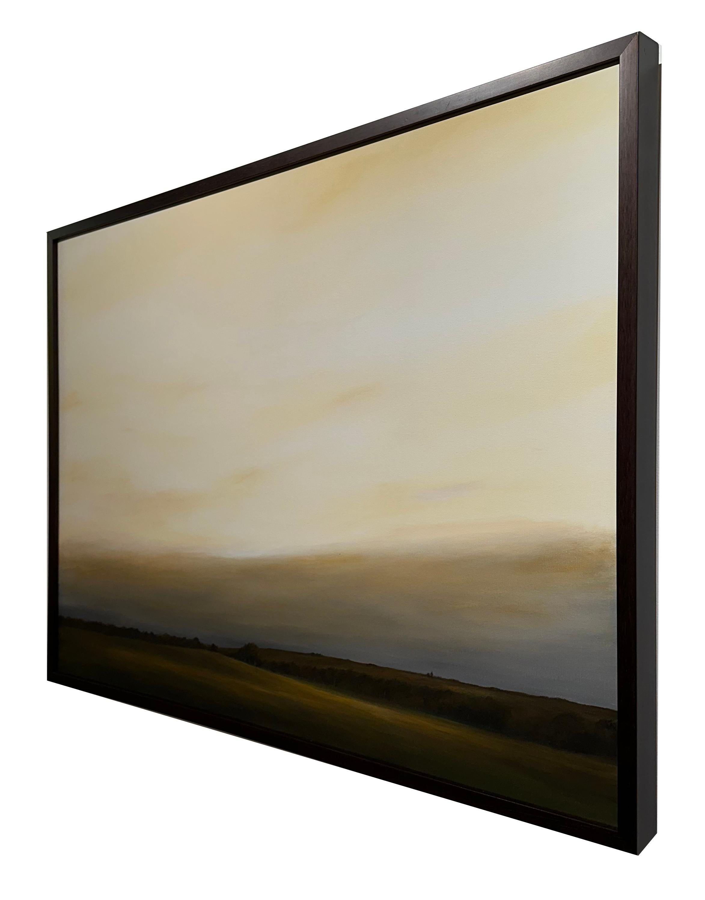 Hille e campi a nord di Madison - Paesaggio con cielo dorato, pittura in vendita 2
