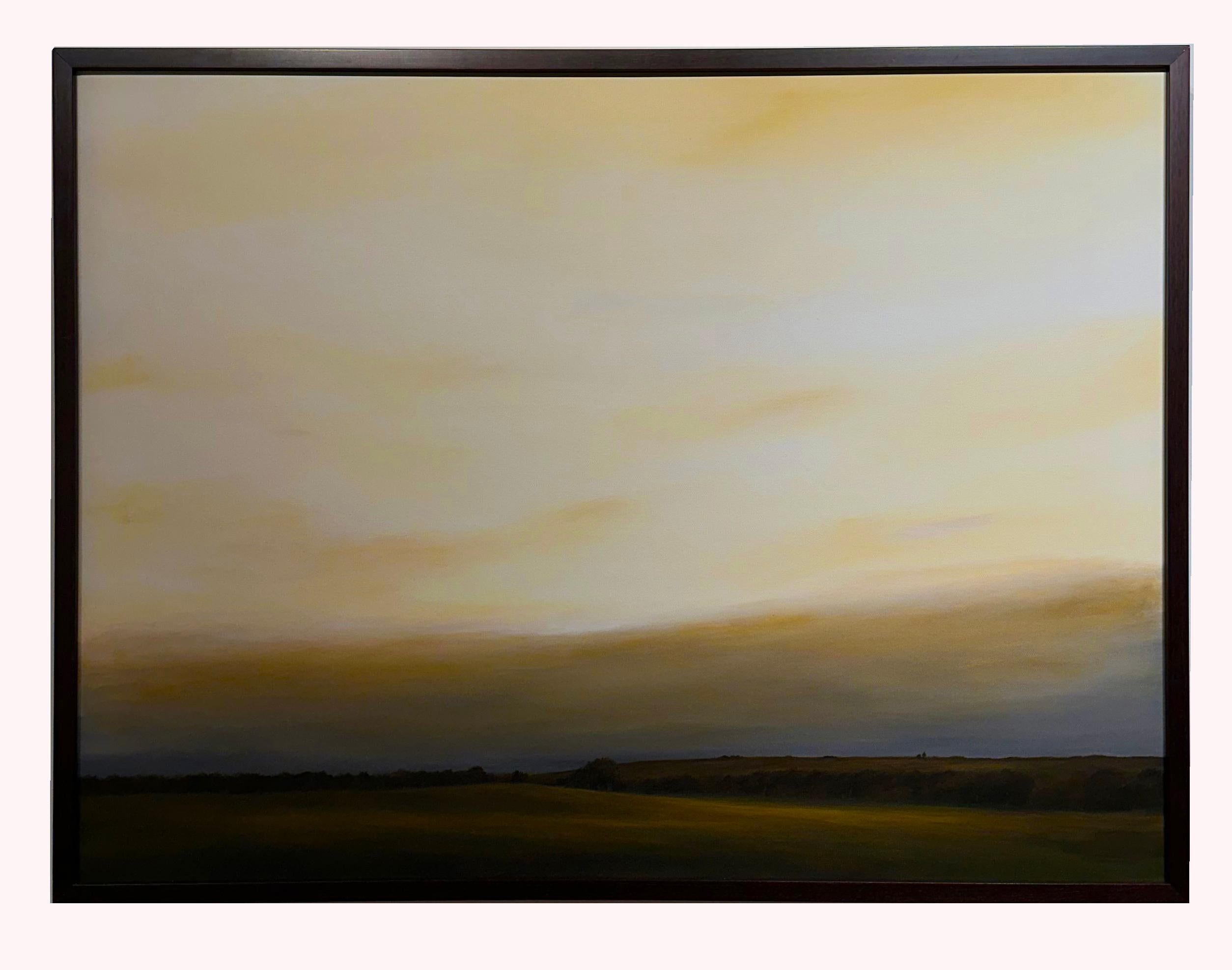 Hille e campi a nord di Madison - Paesaggio con cielo dorato, pittura in vendita 4