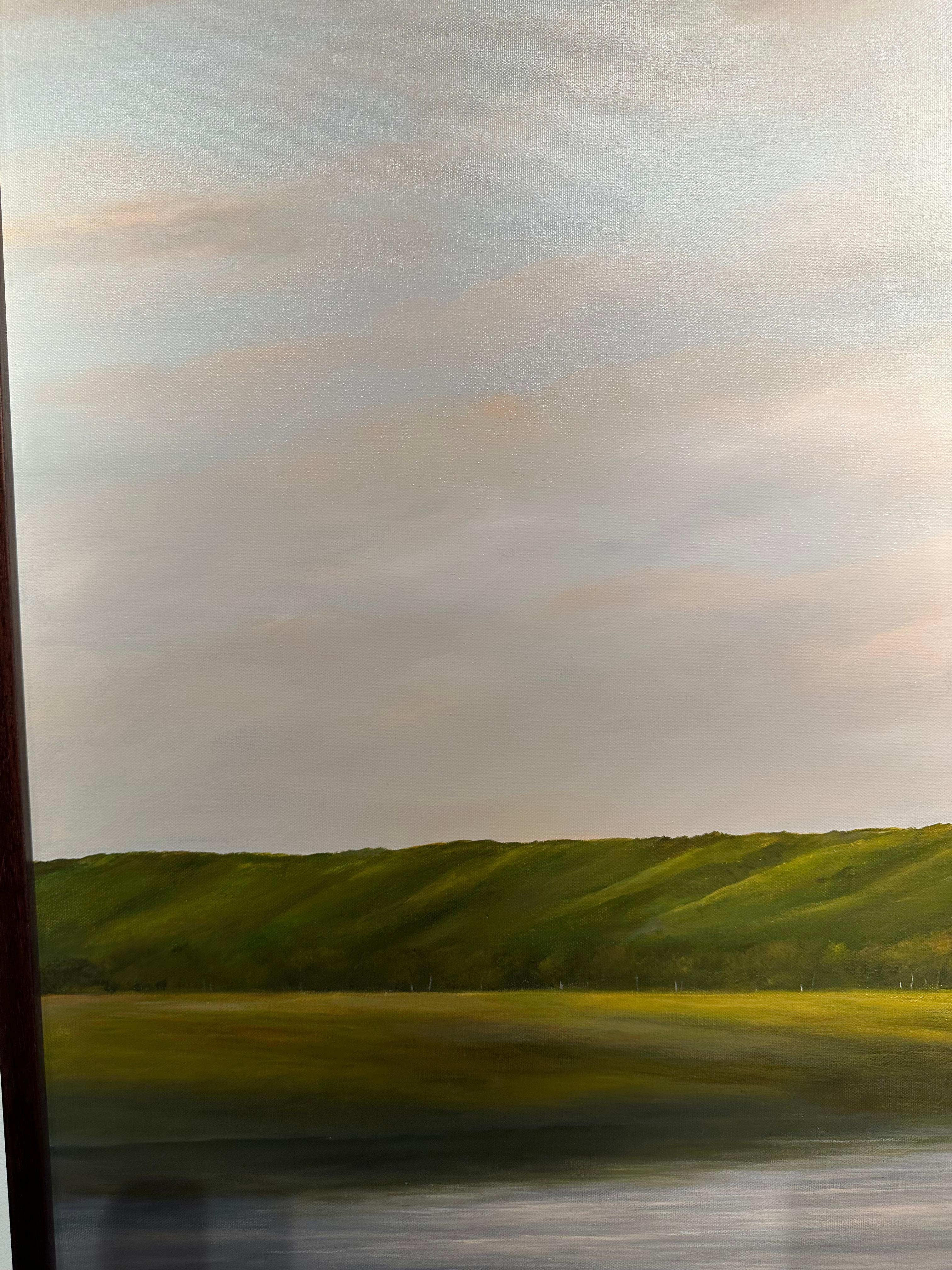 Hille e fiume - Cielo nuvoloso sul fiume, pittura ad olio originale - Painting di Ahzad Bogosian