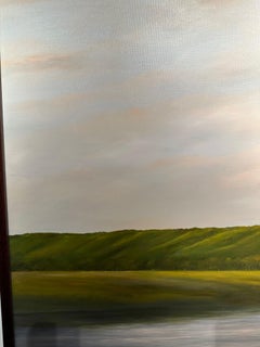 Hills and River - Cloudy skies over river, Original oil painting