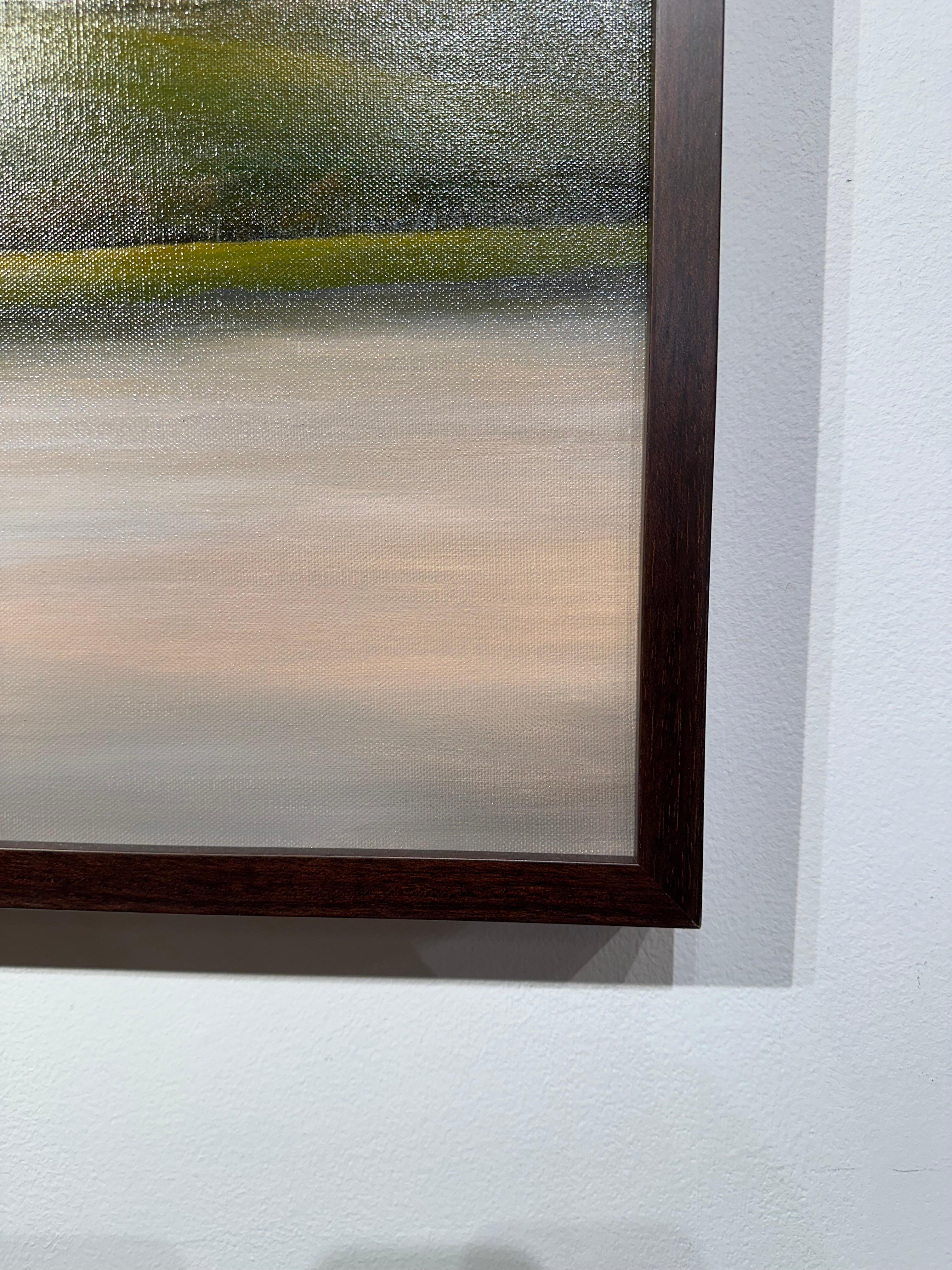 Hille e fiume - Cielo nuvoloso sul fiume, pittura ad olio originale in vendita 1