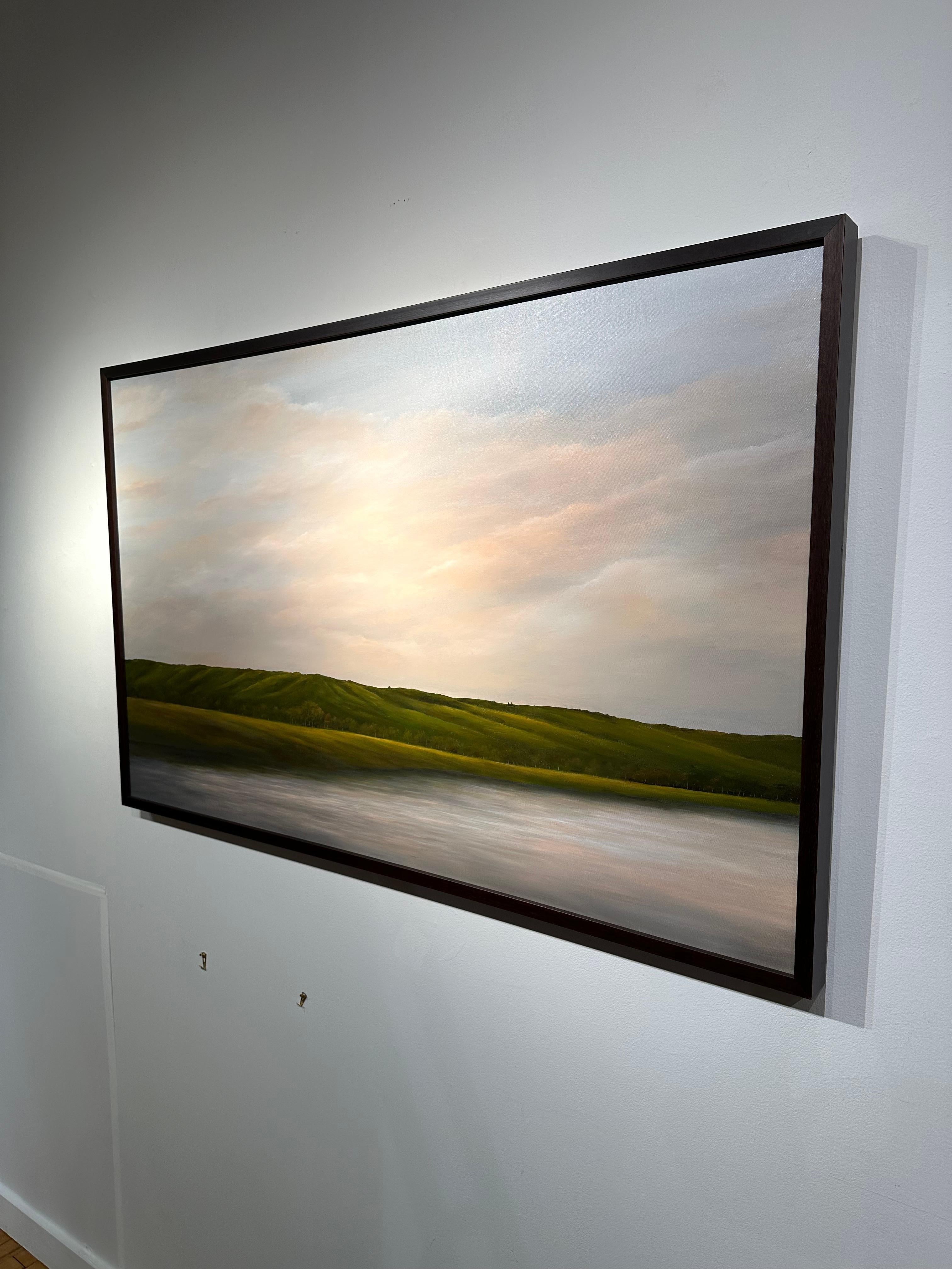 Hille e fiume - Cielo nuvoloso sul fiume, pittura ad olio originale in vendita 2