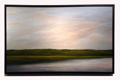 Hills and River - Cloudy skies over river, Original oil painting