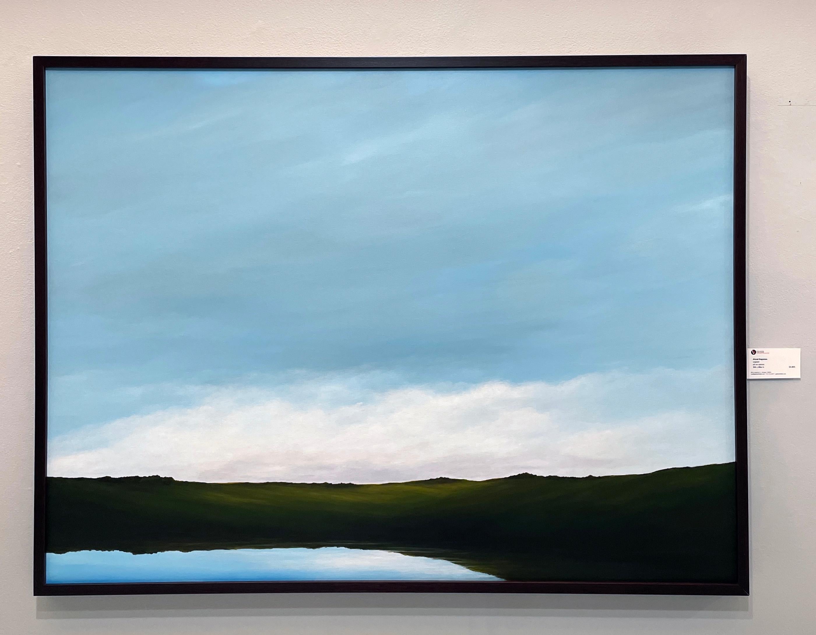Lagoon - Serene Landscape, Expansive Cloudy Sky with Calm Lake, Original Oil  - Painting by Ahzad Bogosian